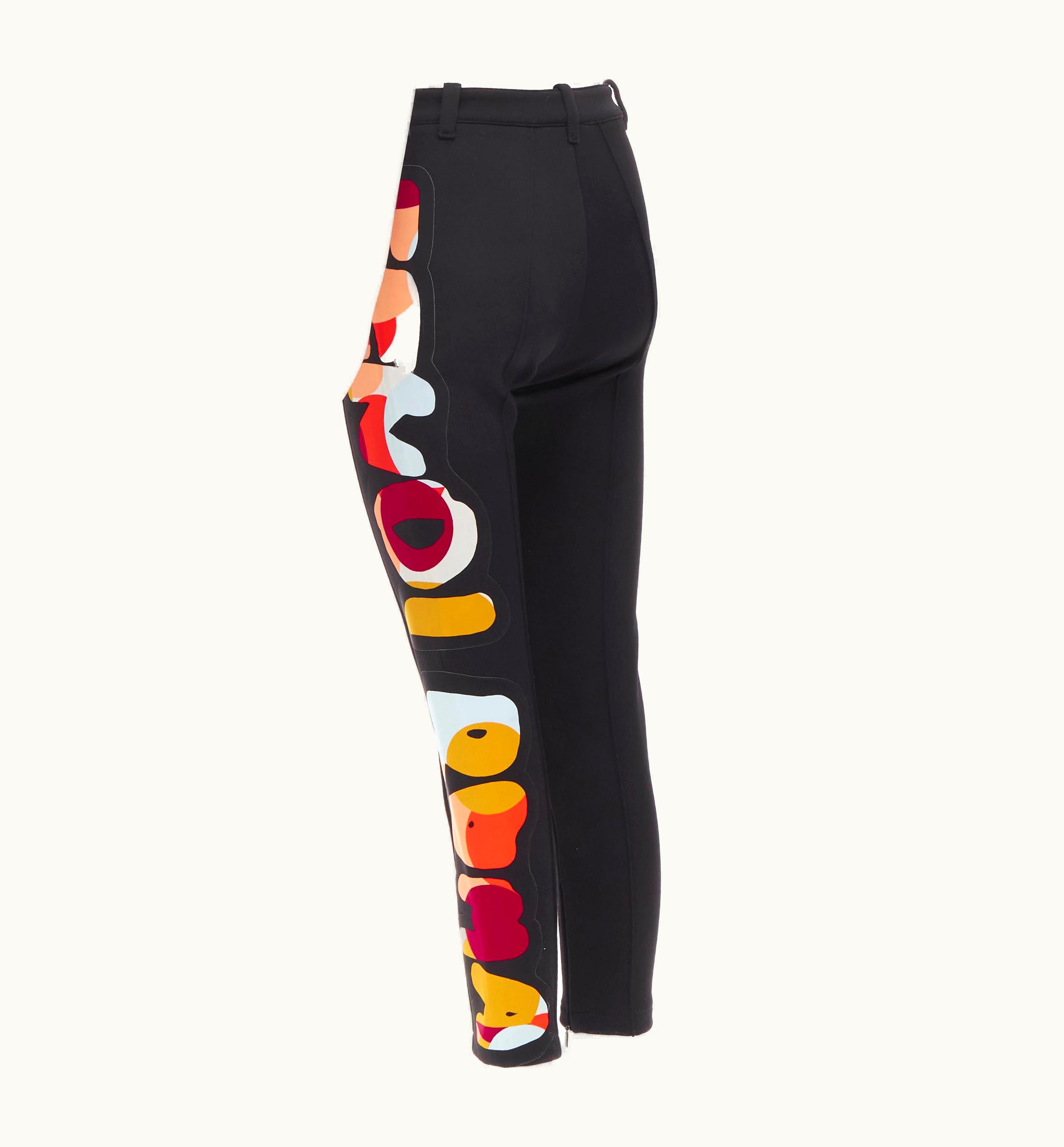 Fendi Fendi Black Thick Wool Fendi Roma Print Cropped Tight Pants