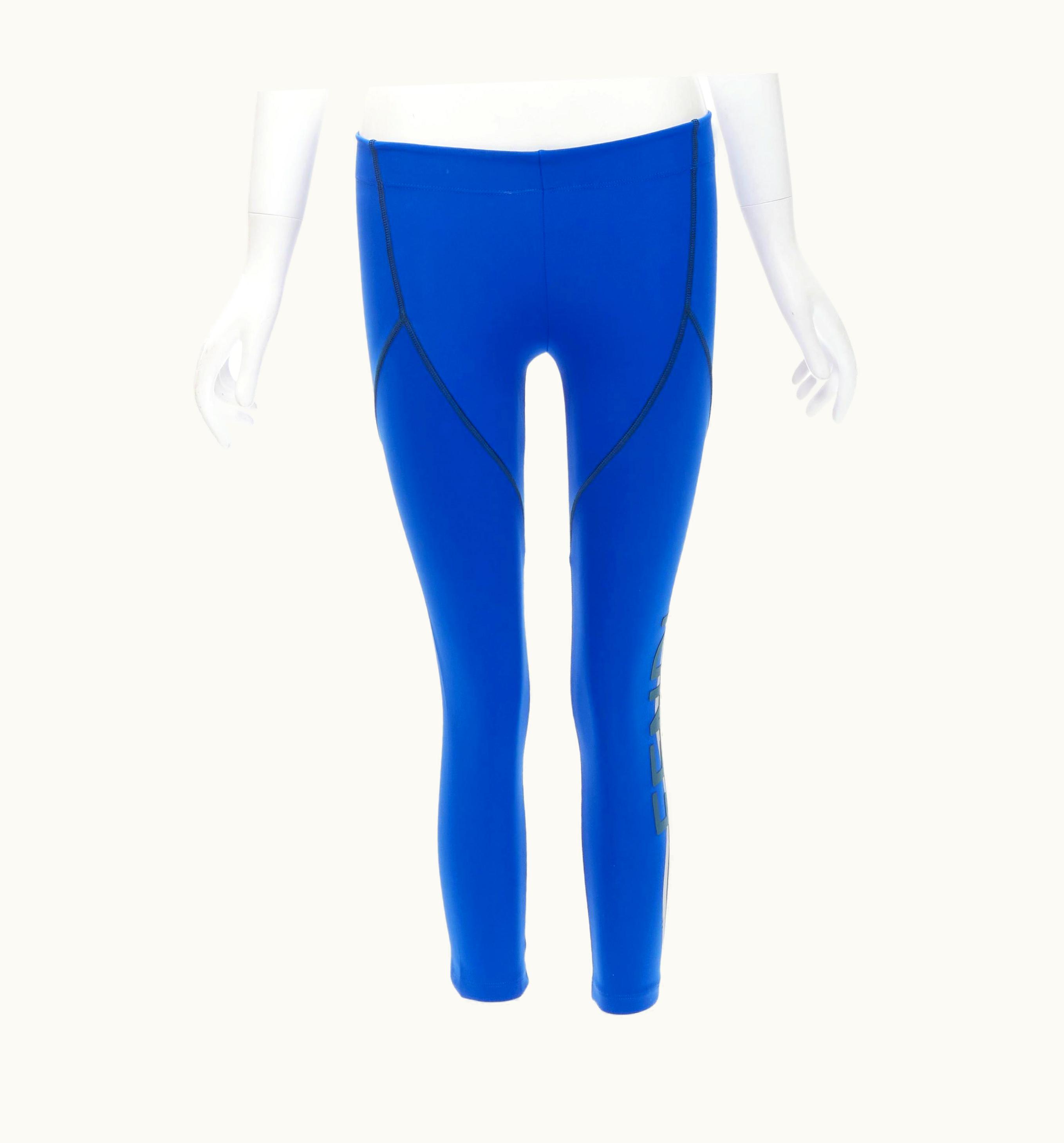 Fendi Fendi Activewear Reflective Silver Logo Cobalt Blue Sports Leggings