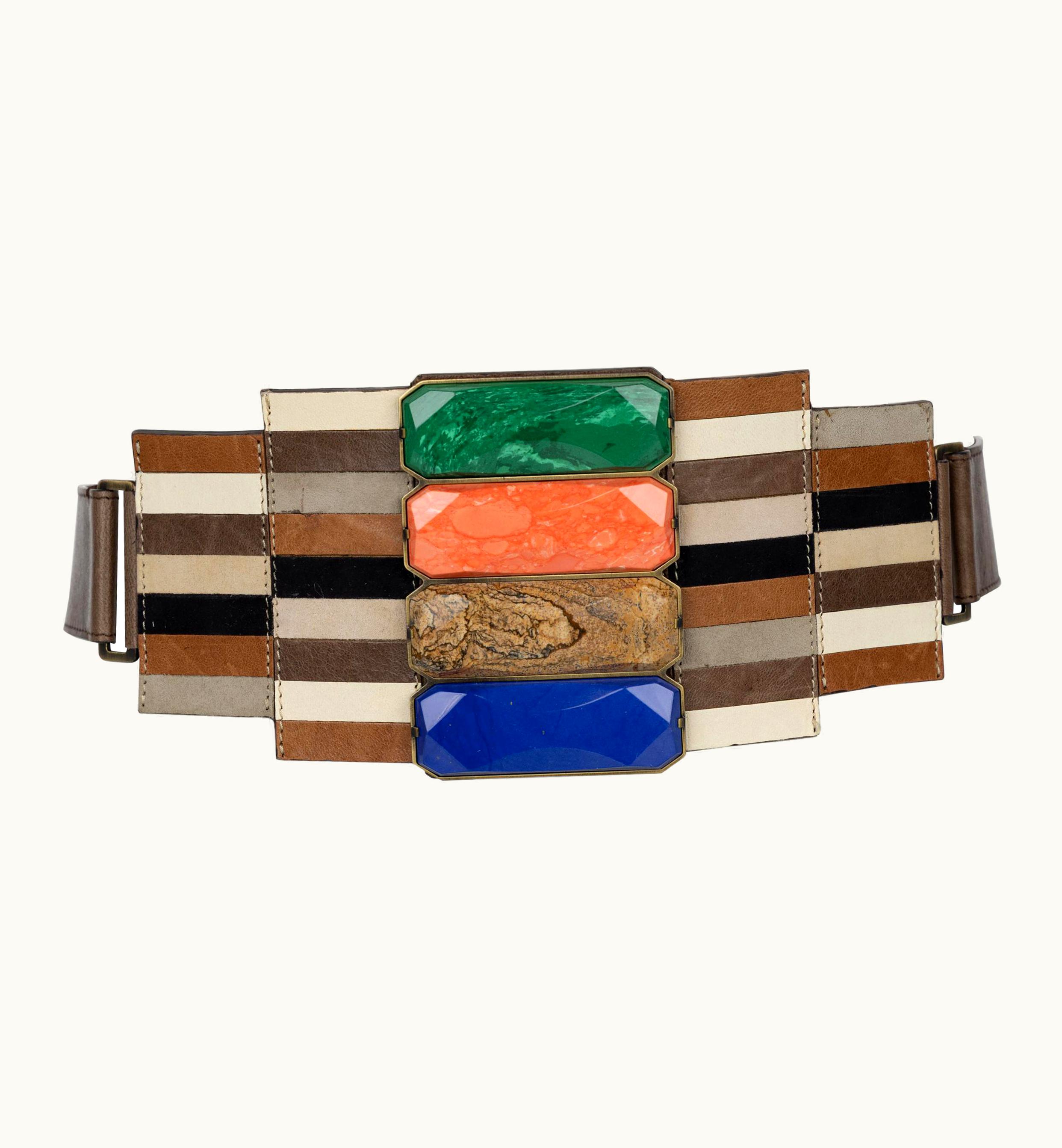 Fendi Fendi Karl Lagerfeld Spring 2008 Mosaic Leather Malchite & Lapis Statement Belt