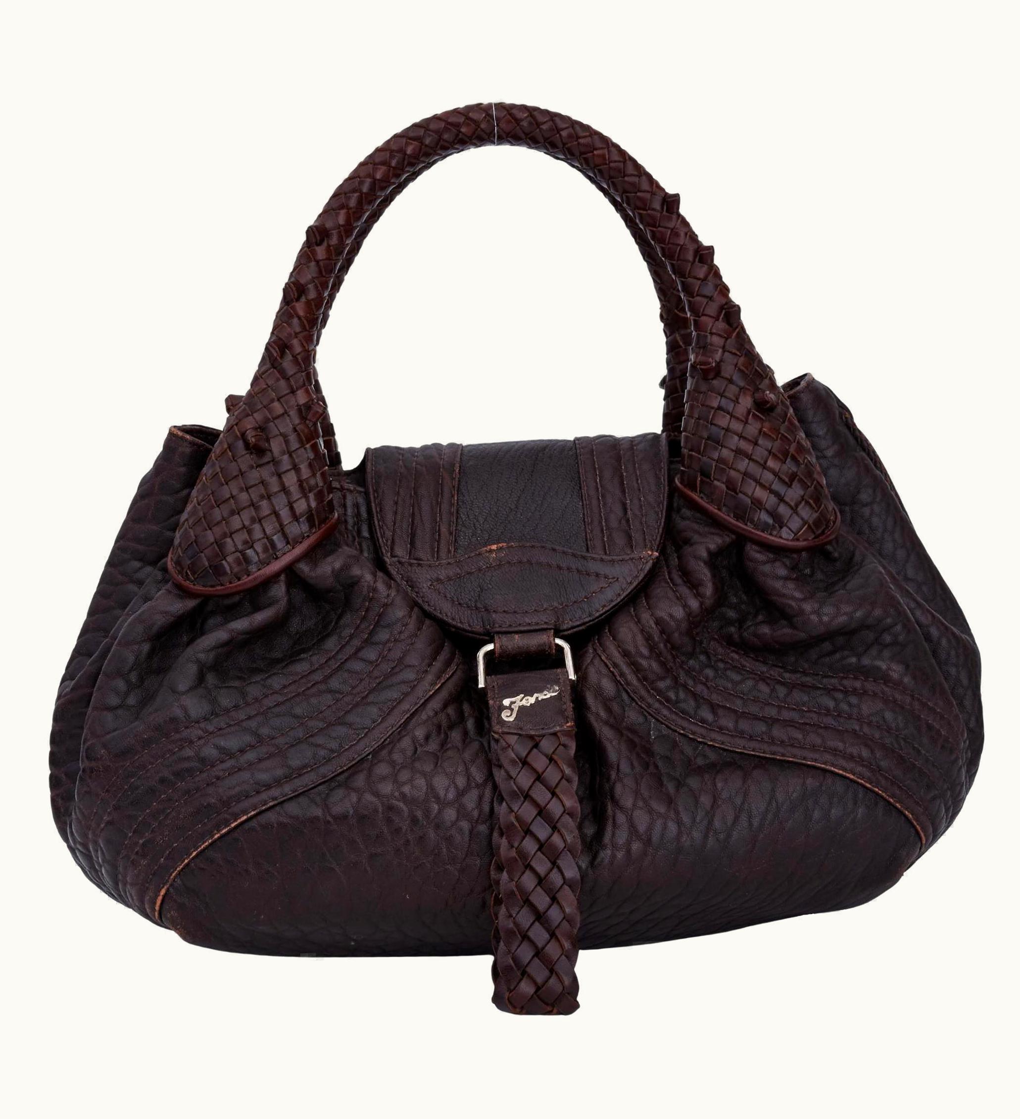 Fendi Fendi Bosa Piccola Brown Nappa Vintage Small Spy Bag (8br589)
