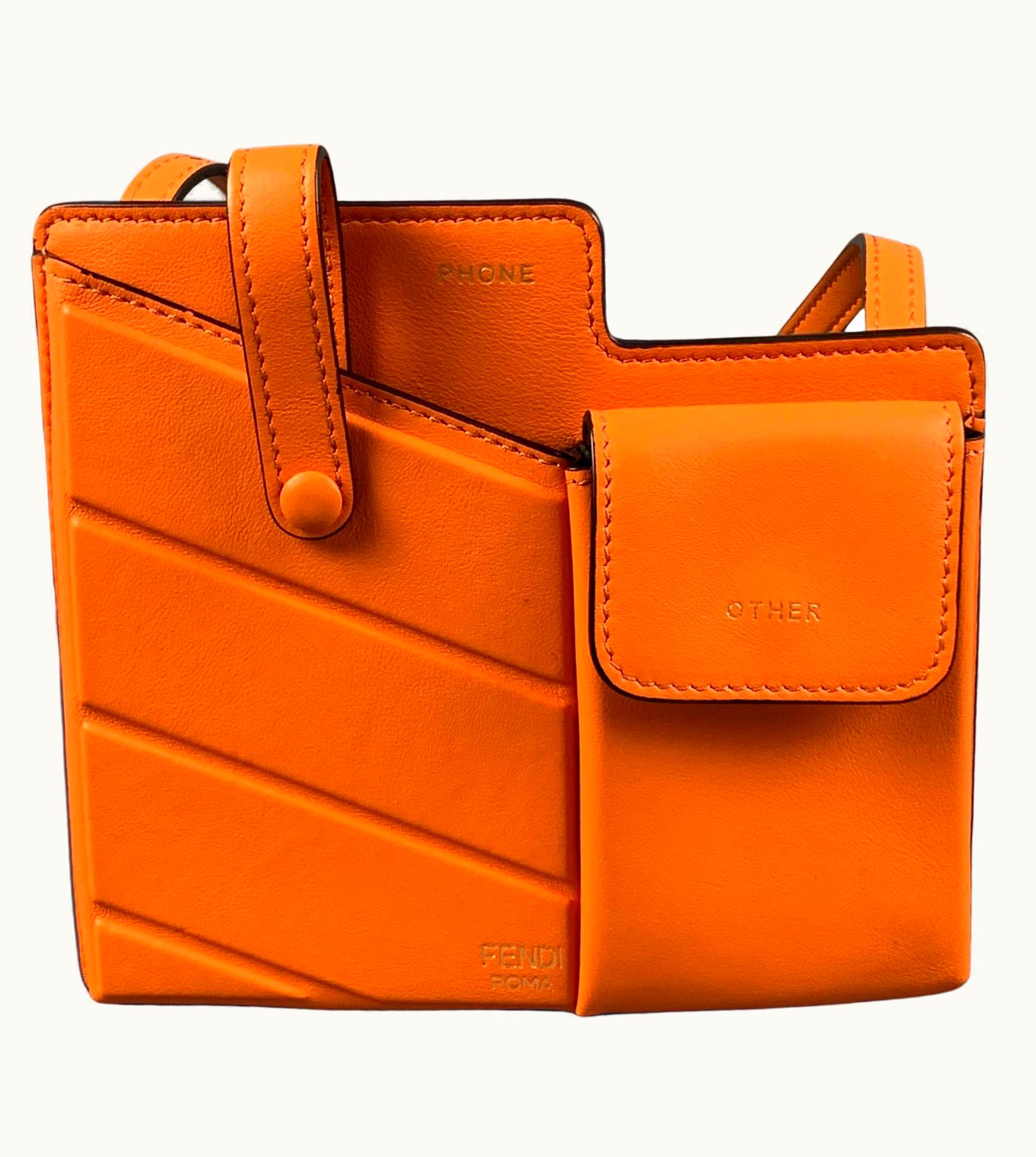 Fendi Fendi 2018 Orange Leather Bustine 2 Pockets Mini Cross Body Bag