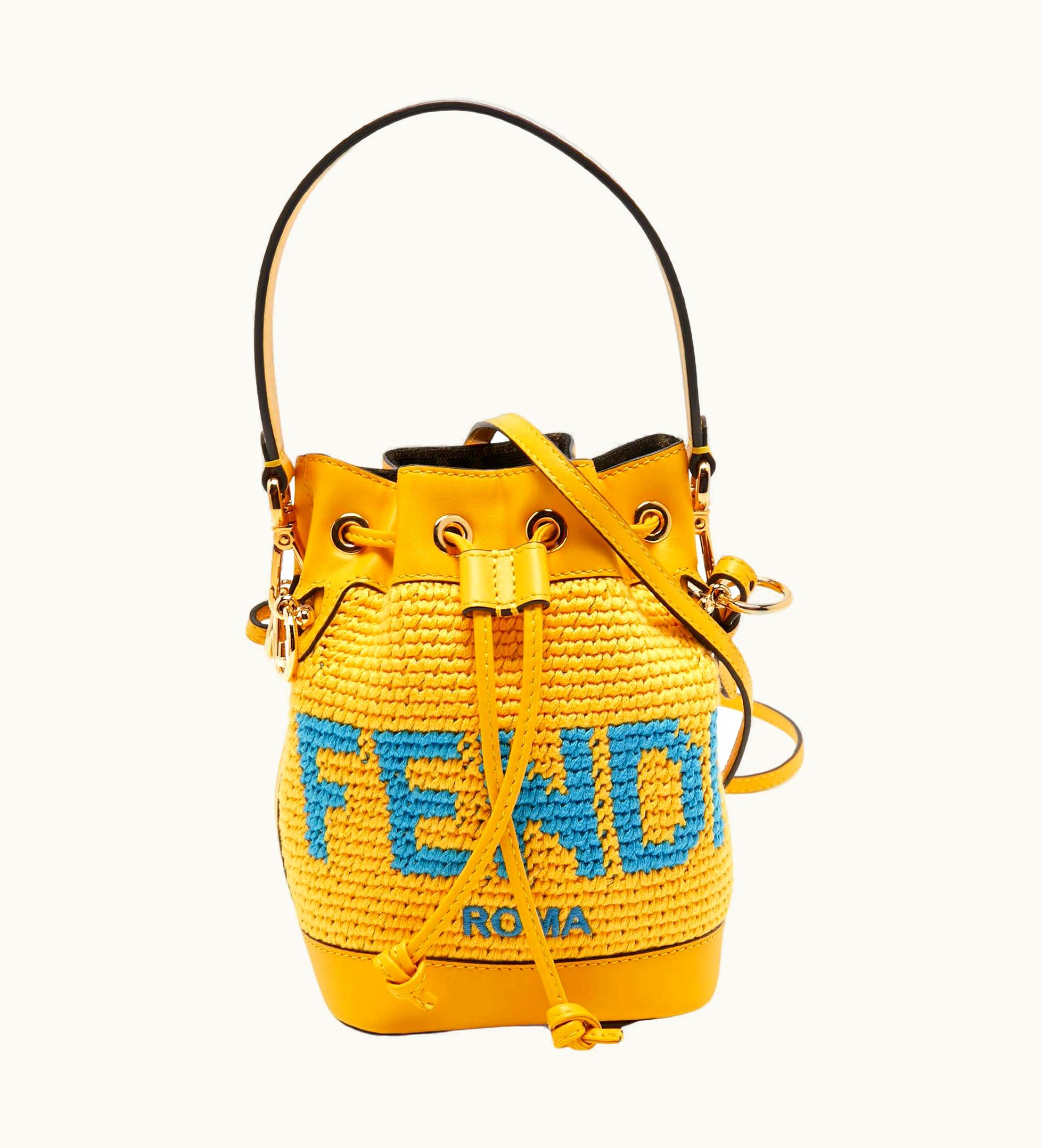 Fendi Fendi Yellow Crochet And Leather Mini Mon Tresor Bucket Bag