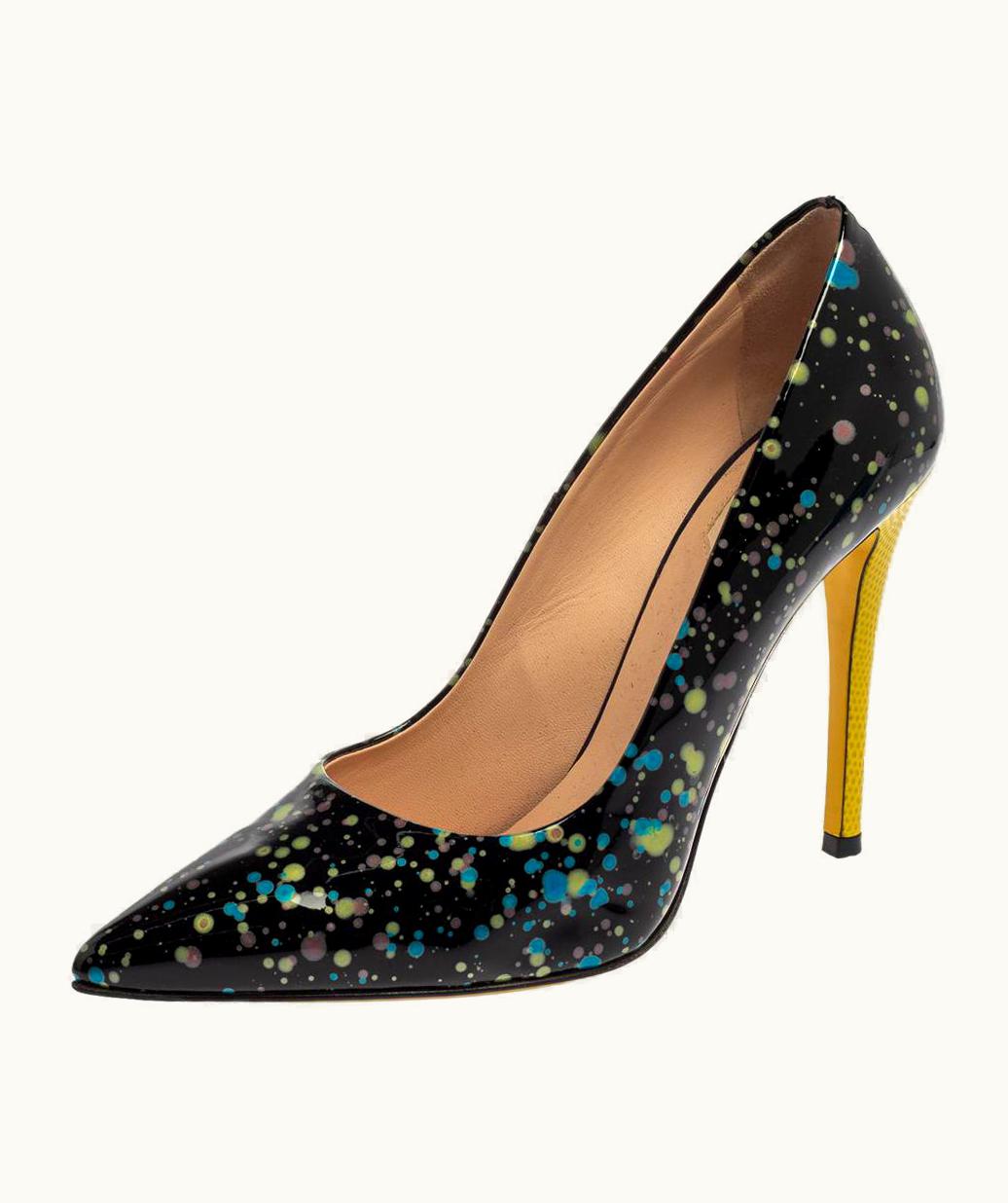 Fendi Fendi Black/yellow Patent Leather Anne Pointed Toe Pumps