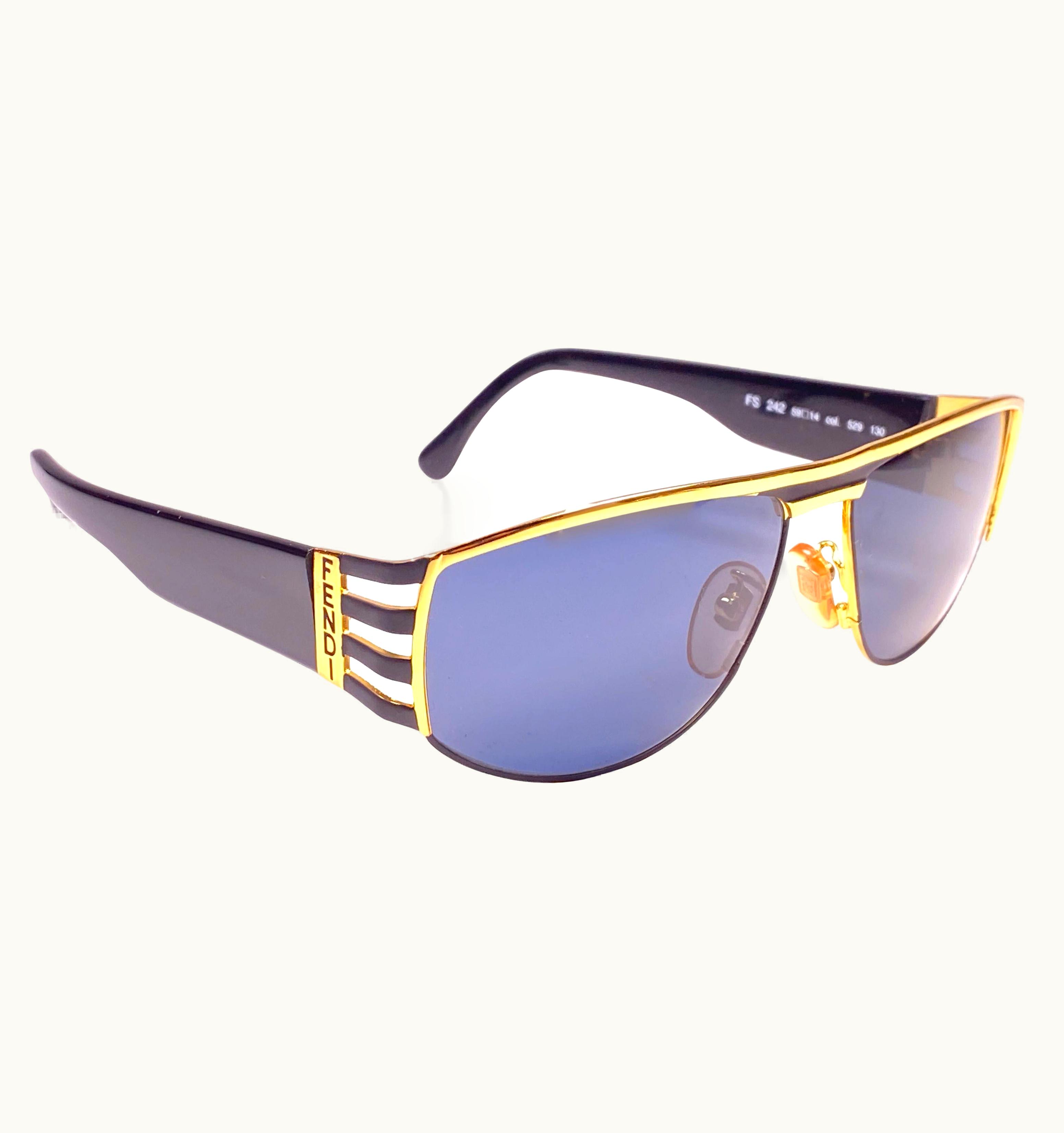 Fendi Vintage Fendi Fs242 Mask Black & Gold Large 1990 Sunglasses Made In Italy