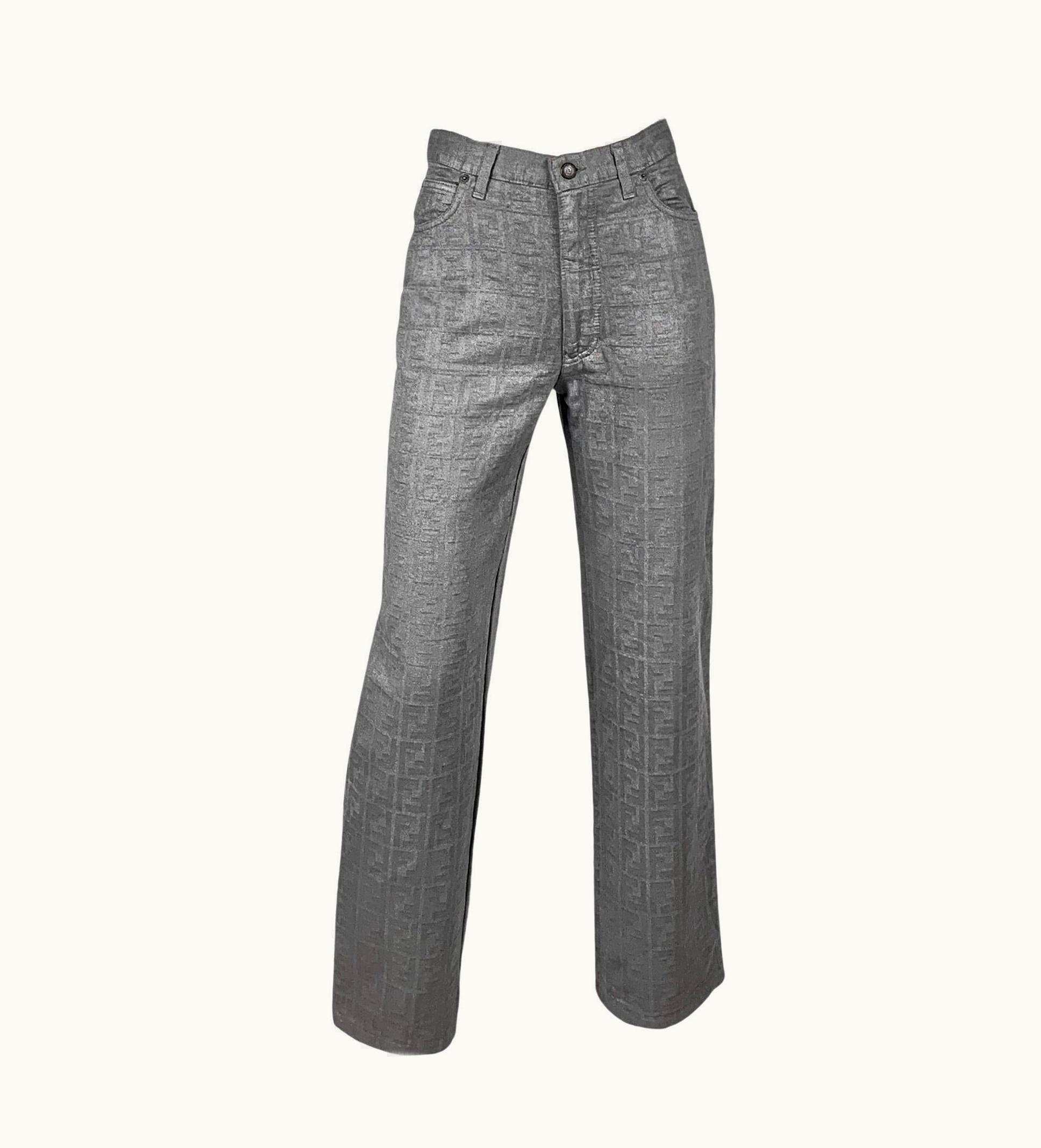 Fendi Vintage 1990s Fendi Ff Zucca Monogram Jacquard Canvas Straight High Rise Jeans