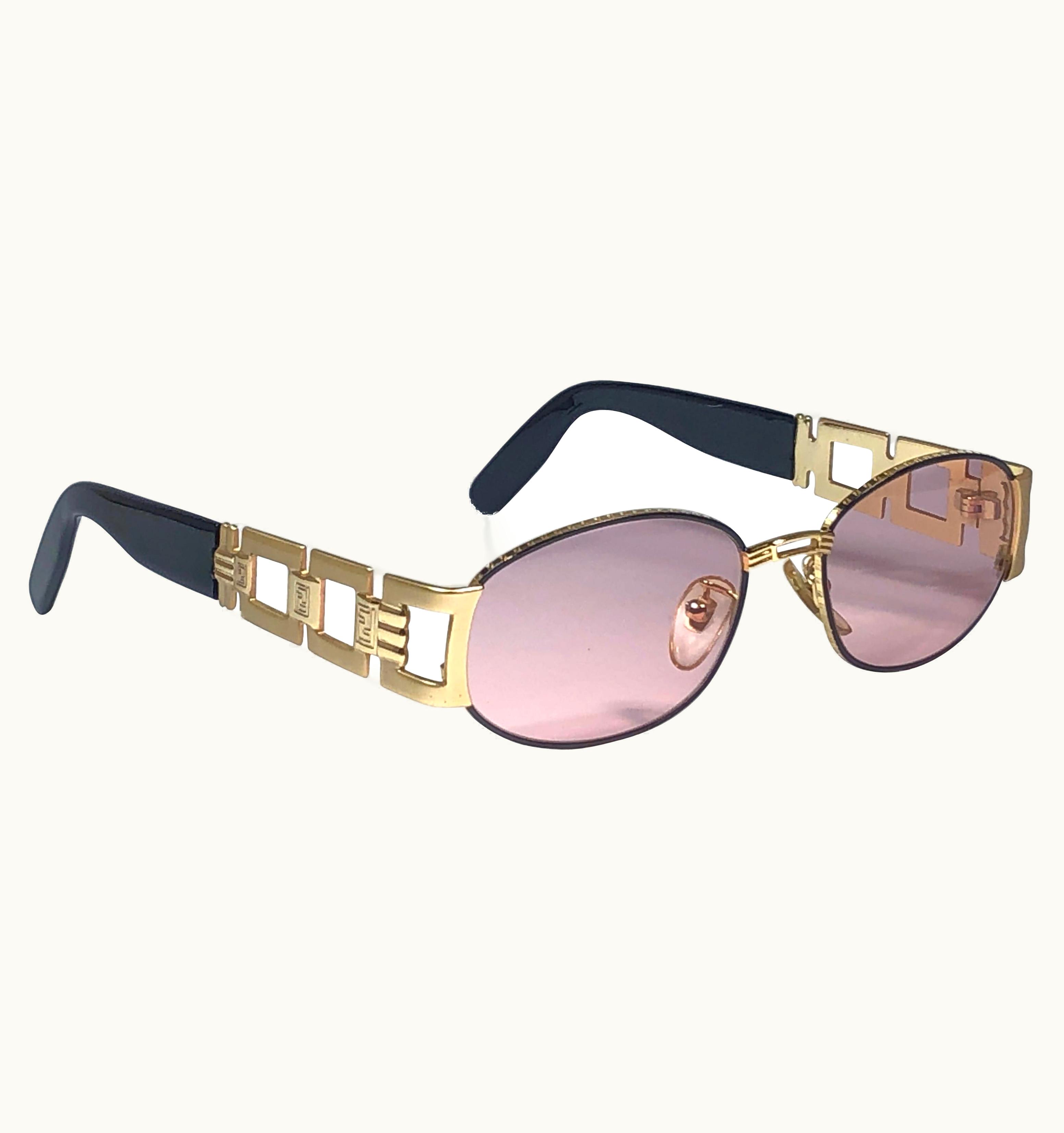 Fendi Vintage Fendi Oval Gold Turquoise 1990 Sunglasses Made In Italy