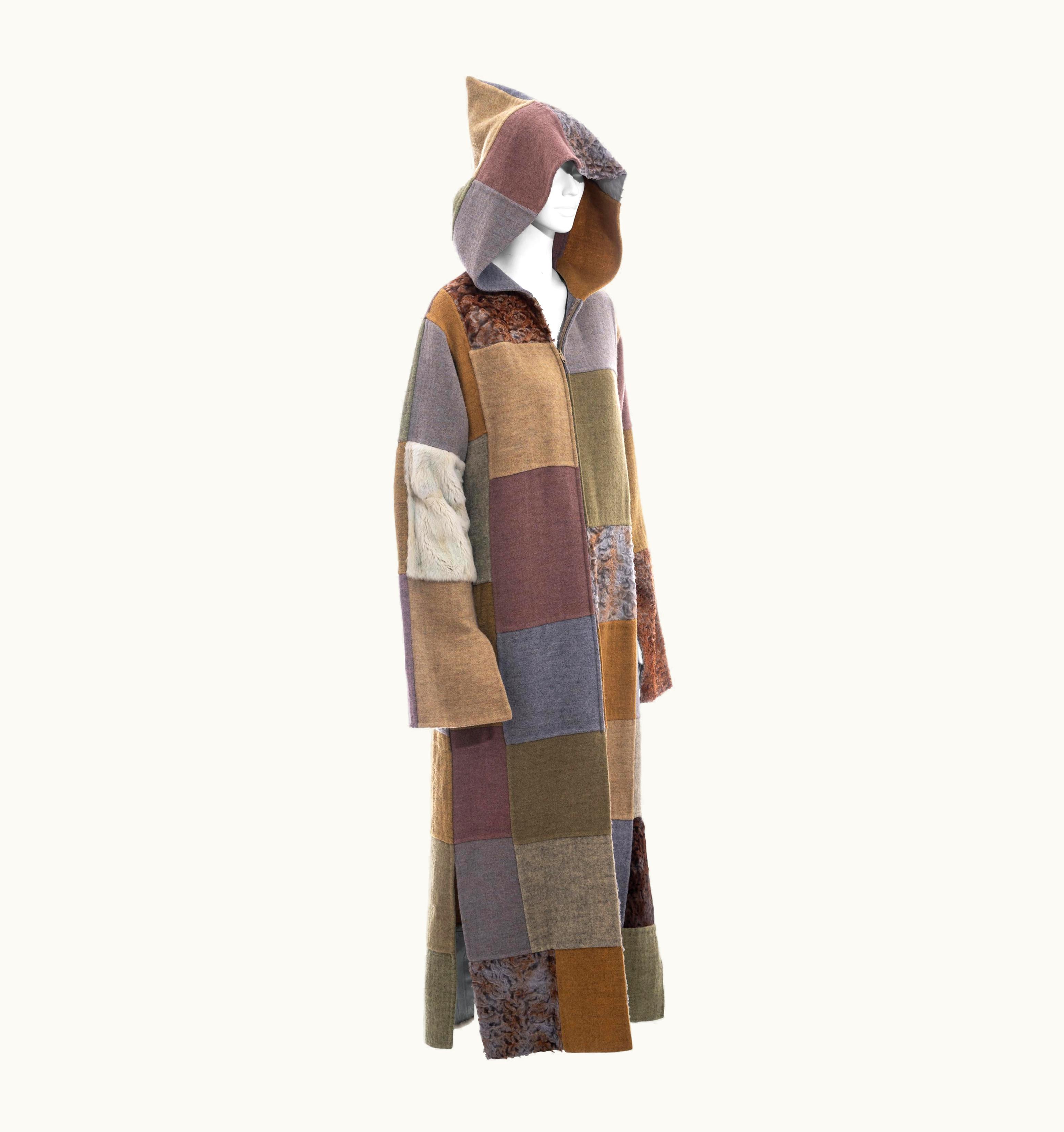 Fendi Fendi By Karl Lagerfeld Multicoloured Patchwork Wool And Fur Maxi Coat, AW 1999