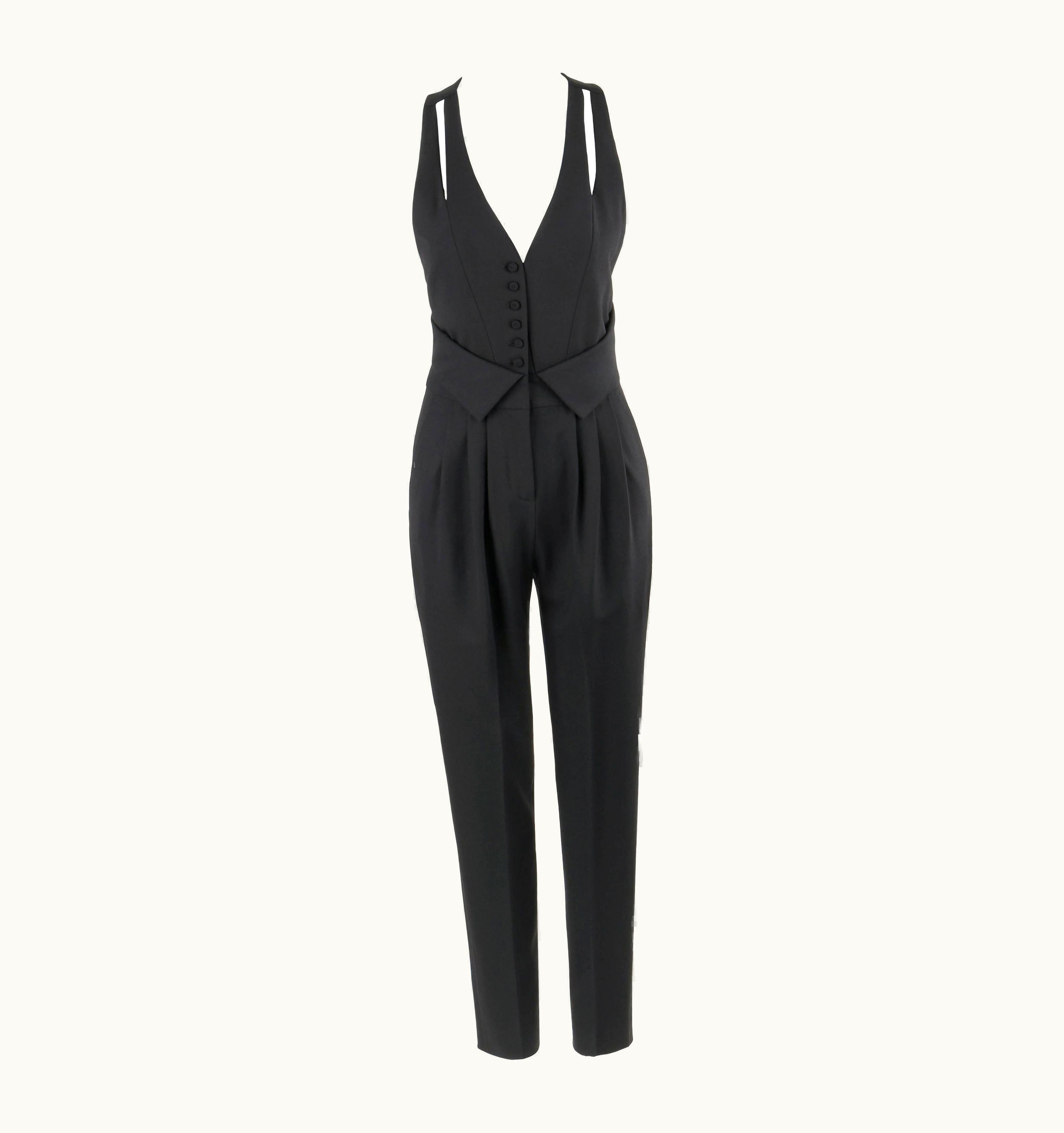 Fendi Fendi Resort 2009 Black Wool Sleeveless Tapered Pant Tuxedo Jumpsuit