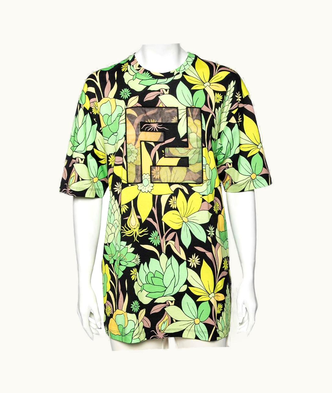 Fendi Fendi Multicolored Floral Printed Cotton Ff Motif Detailed T-Shirt