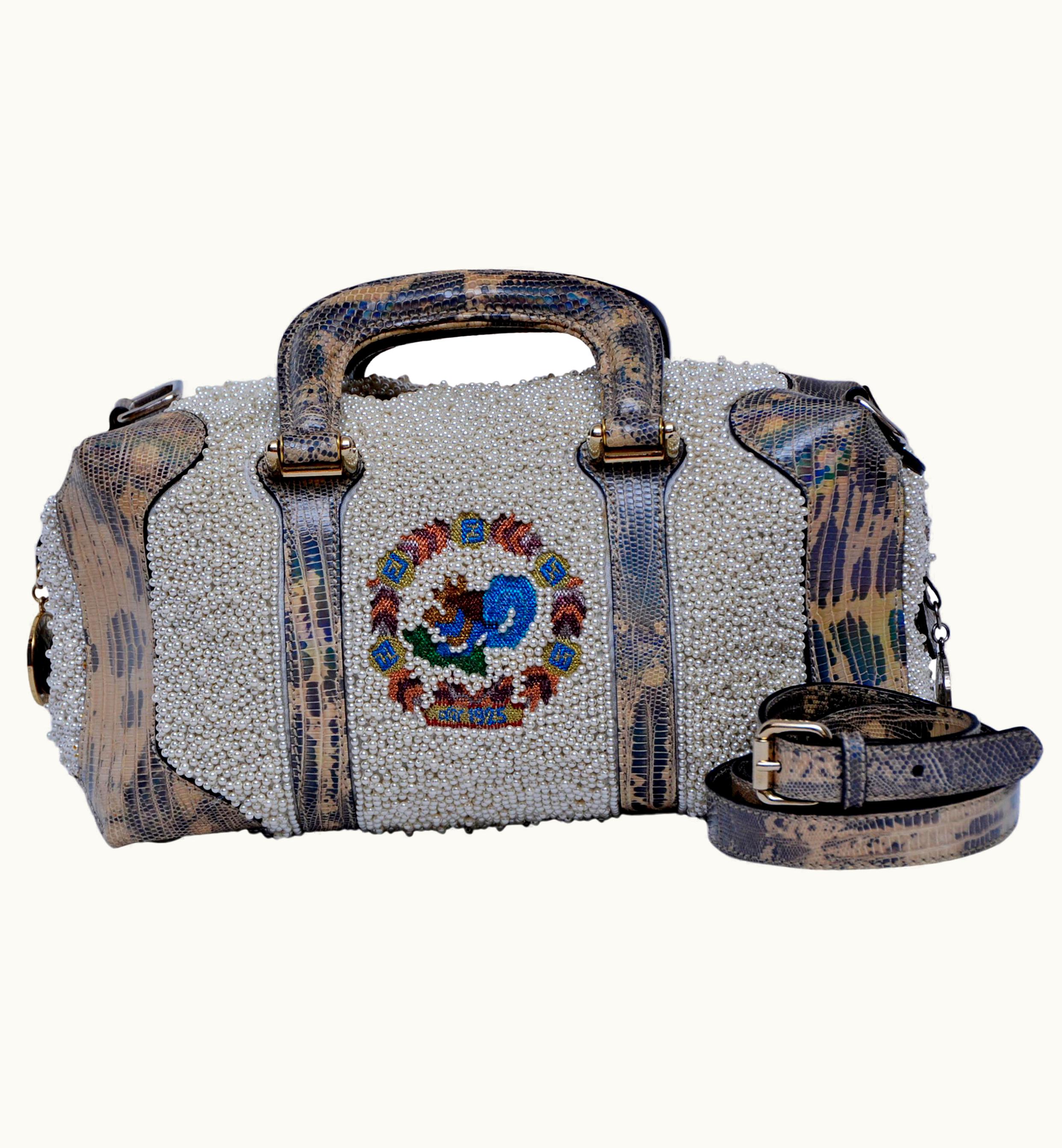 Fendi Fendi Lizard Squirrel And Faux Pearls Embellished Handbag Fall 2005