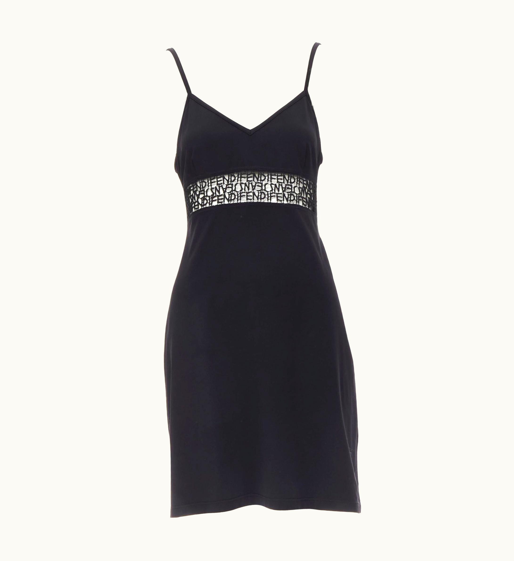 Fendi Fendi Jeans Vintage Black Logo Monogram Embroidered Lace Cut Out Slip Dress