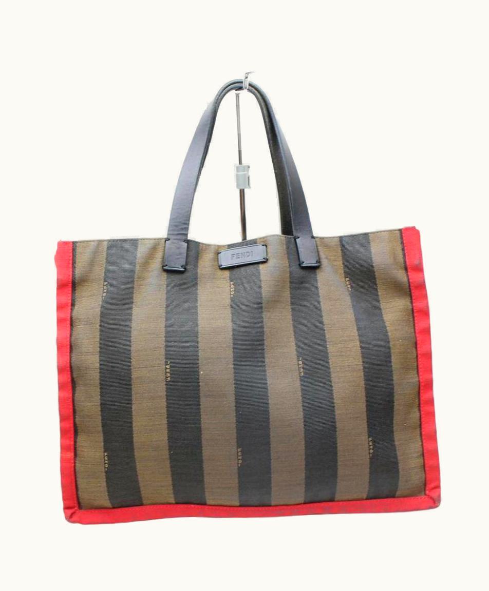 Fendi Fendi Stripe Bicolor Pecan Monogram Pequin 868370 Red Canvas Tote