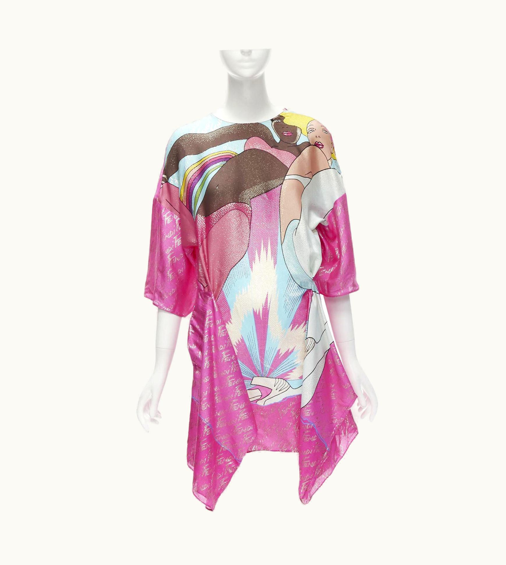 Fendi Fendi 2022 Runway Antonio Lopez Metallic Pink Logo Jacquard Dress