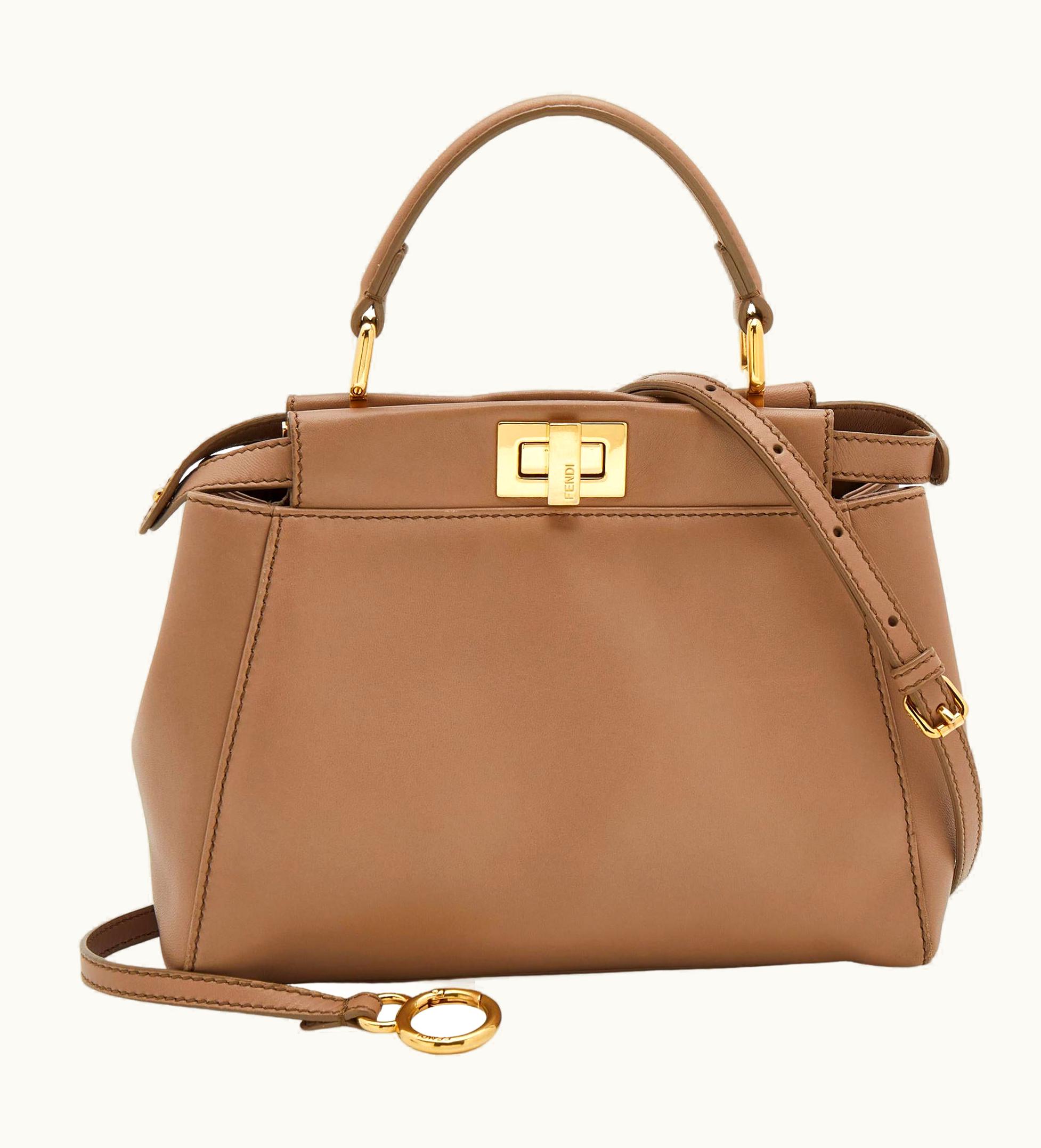Fendi Fendi Taupe Leather Mini Peekaboo Top Handle Bag