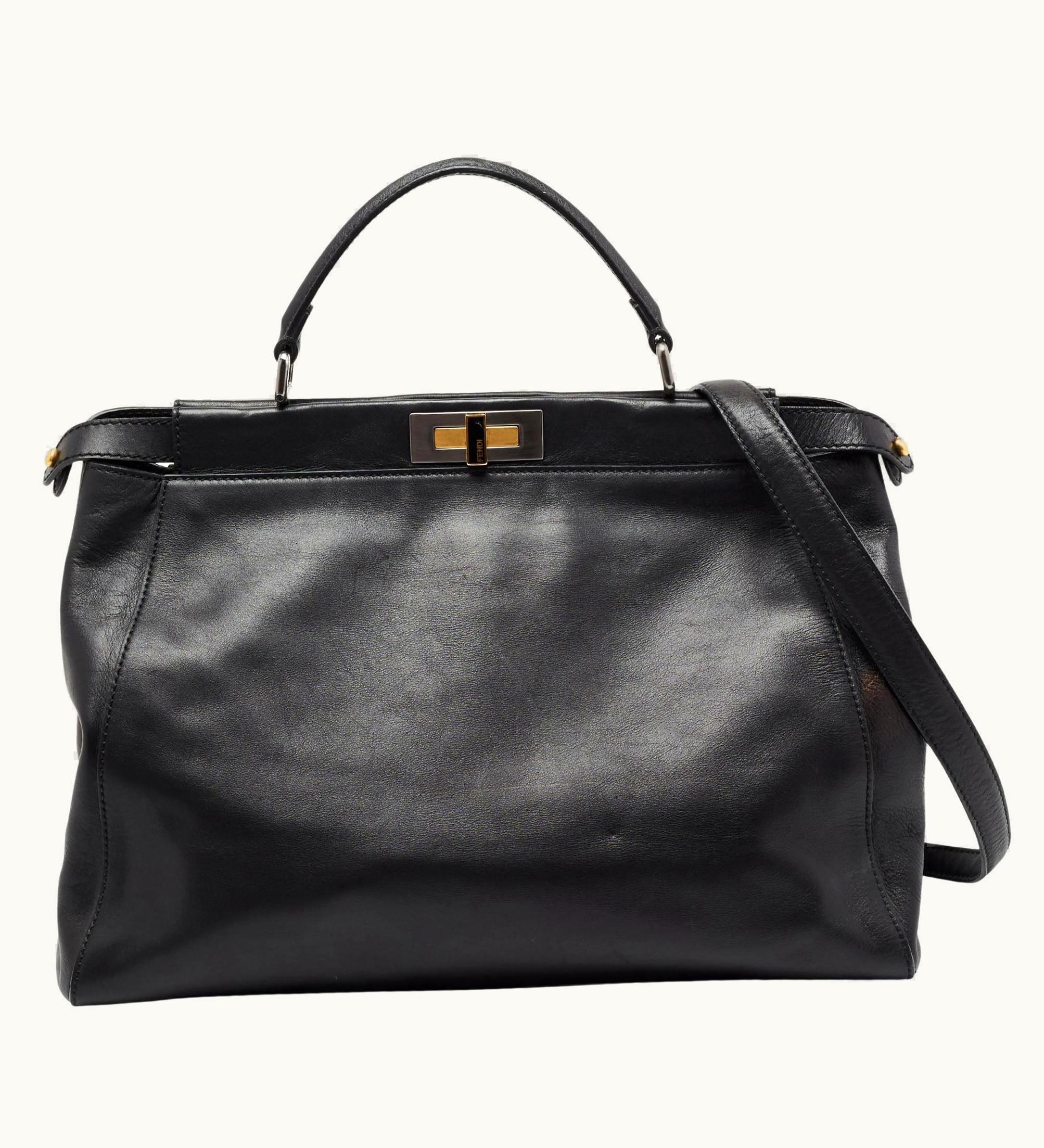 Fendi Fendi Black Leather Large Peekaboo Top Handle Bag UZ0599606