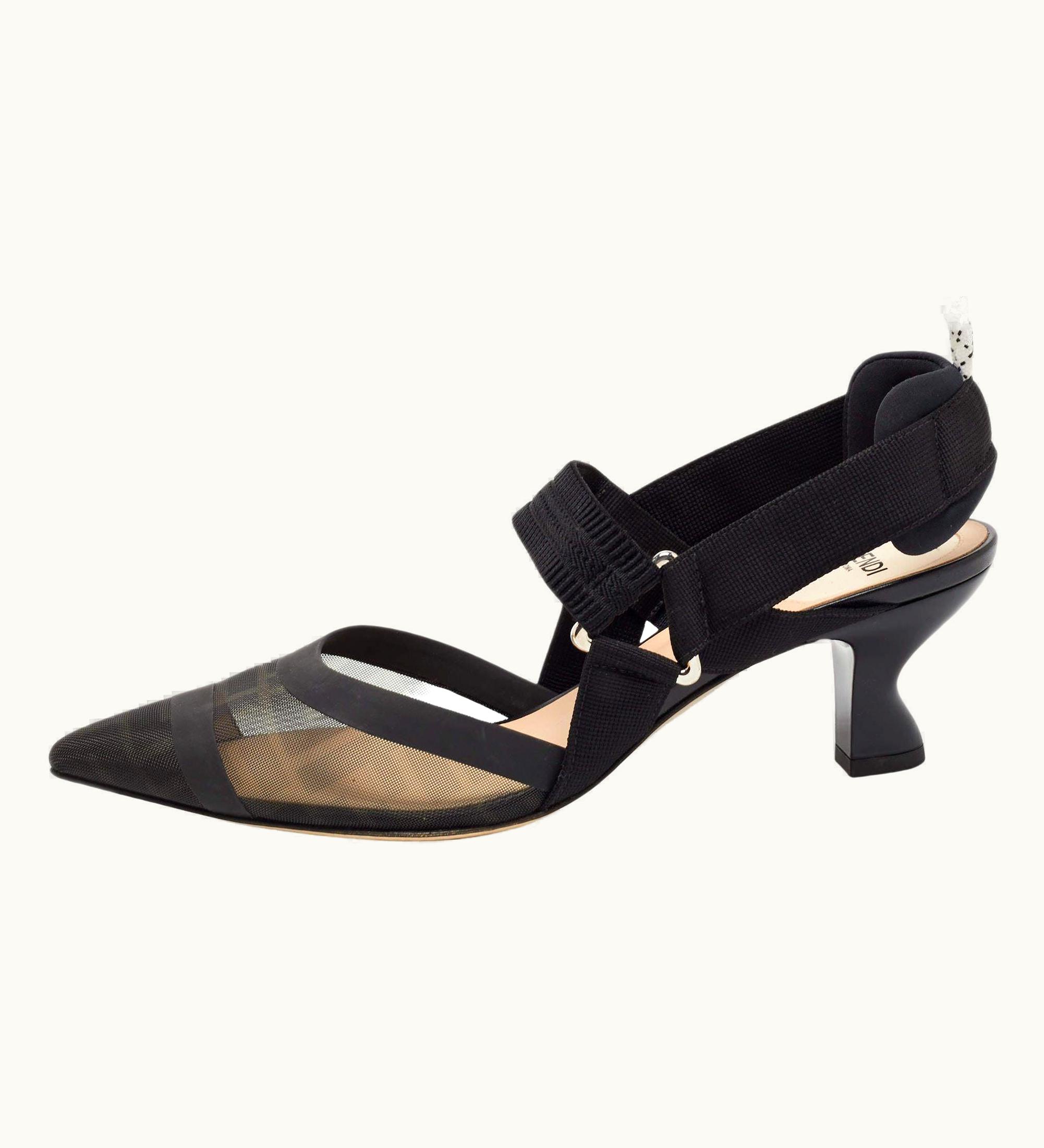 Fendi Fendi Black Mesh And Leather Colibri Slingback Pumps