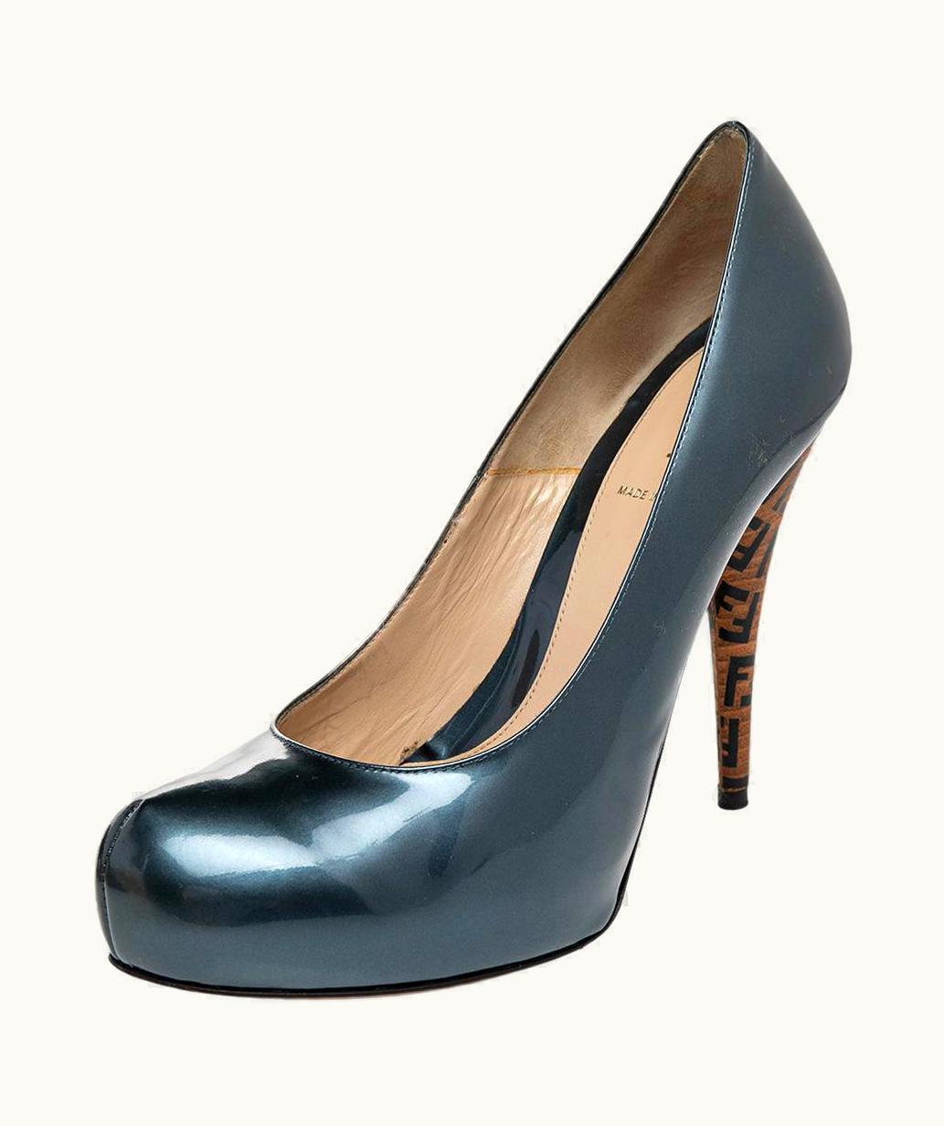 Fendi Fendi Grey Patent Leather Zucca Heel Platform Pumps
