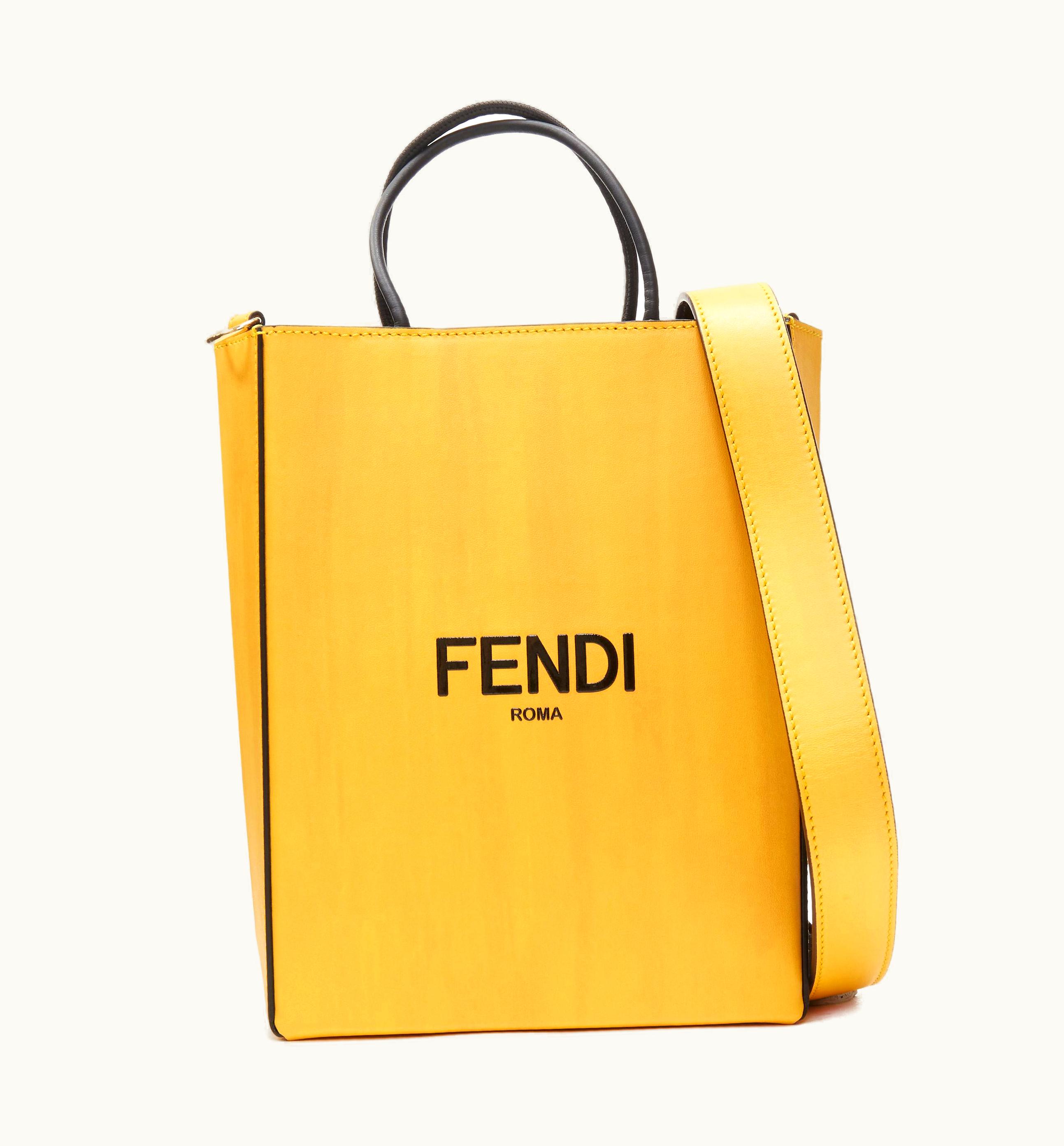 Fendi Fendi Pack Small Shopping Yellow Leather Logo Print Crossbody Tote Bag