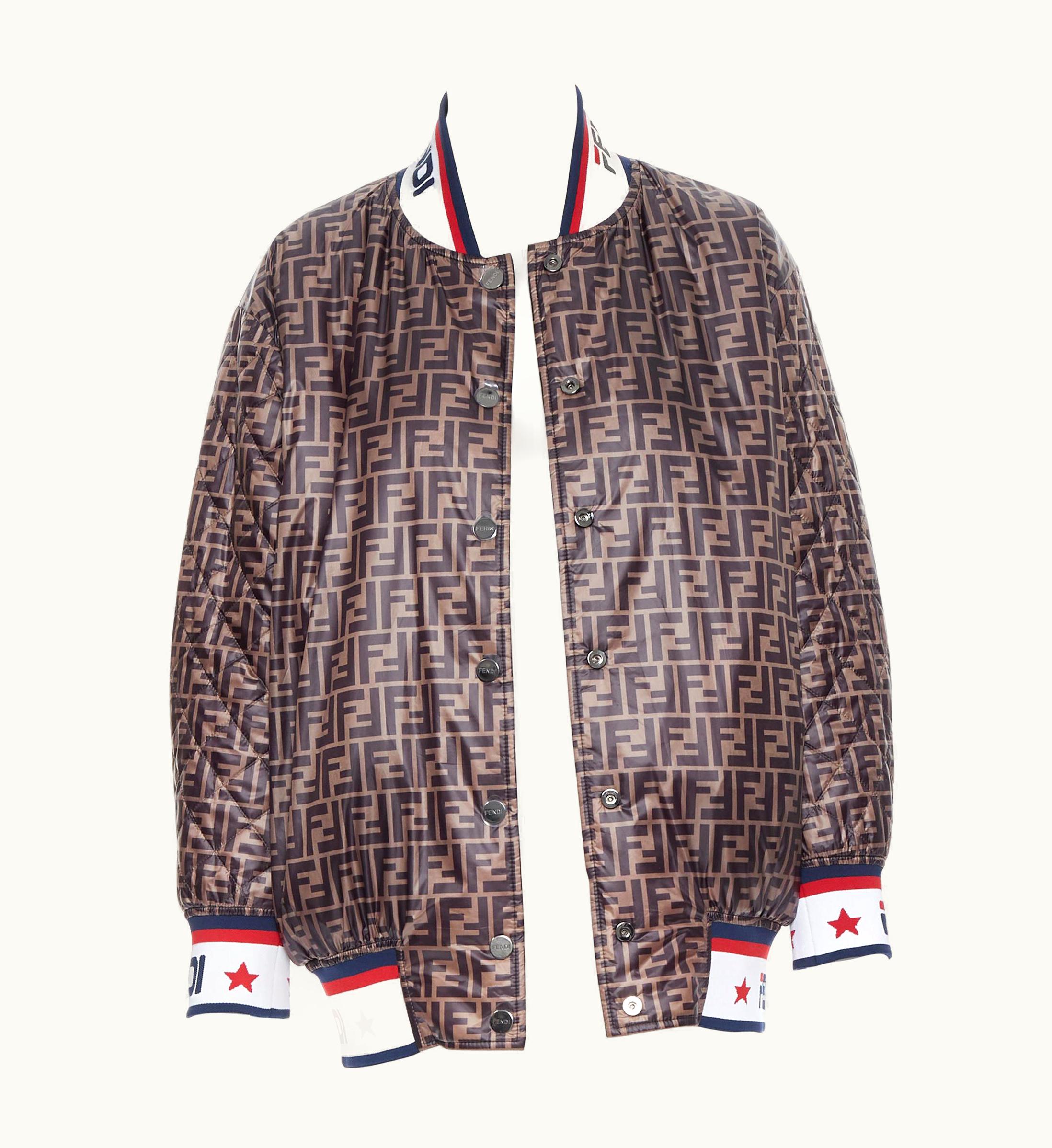 Fendi Fendi Fila Reversible Colorblocked Silk Zucca Monogram Bomber Jacket