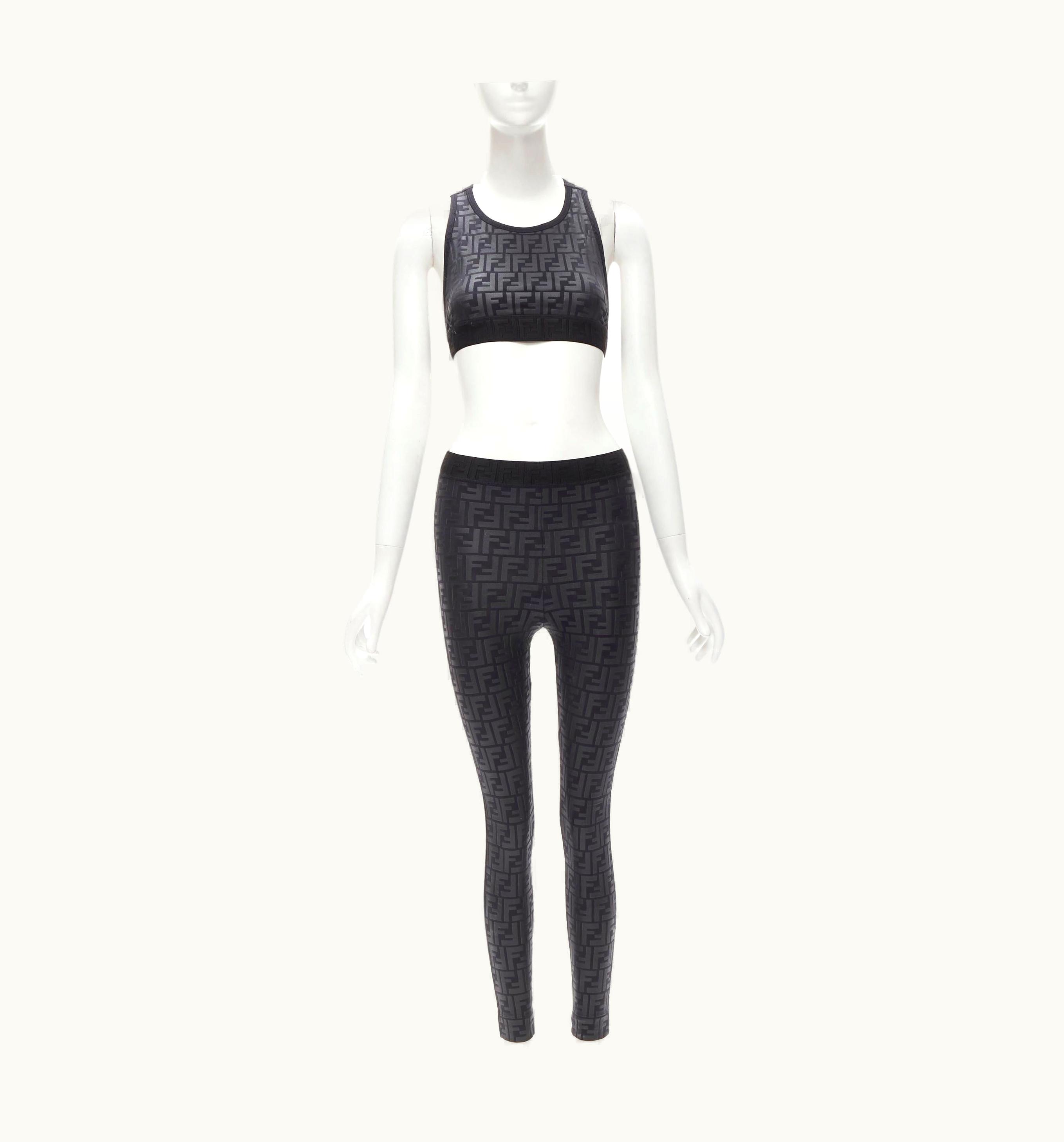 Fendi Fendi Forever Ff Zucca Monogram Black Bra Top Legging Pant Set