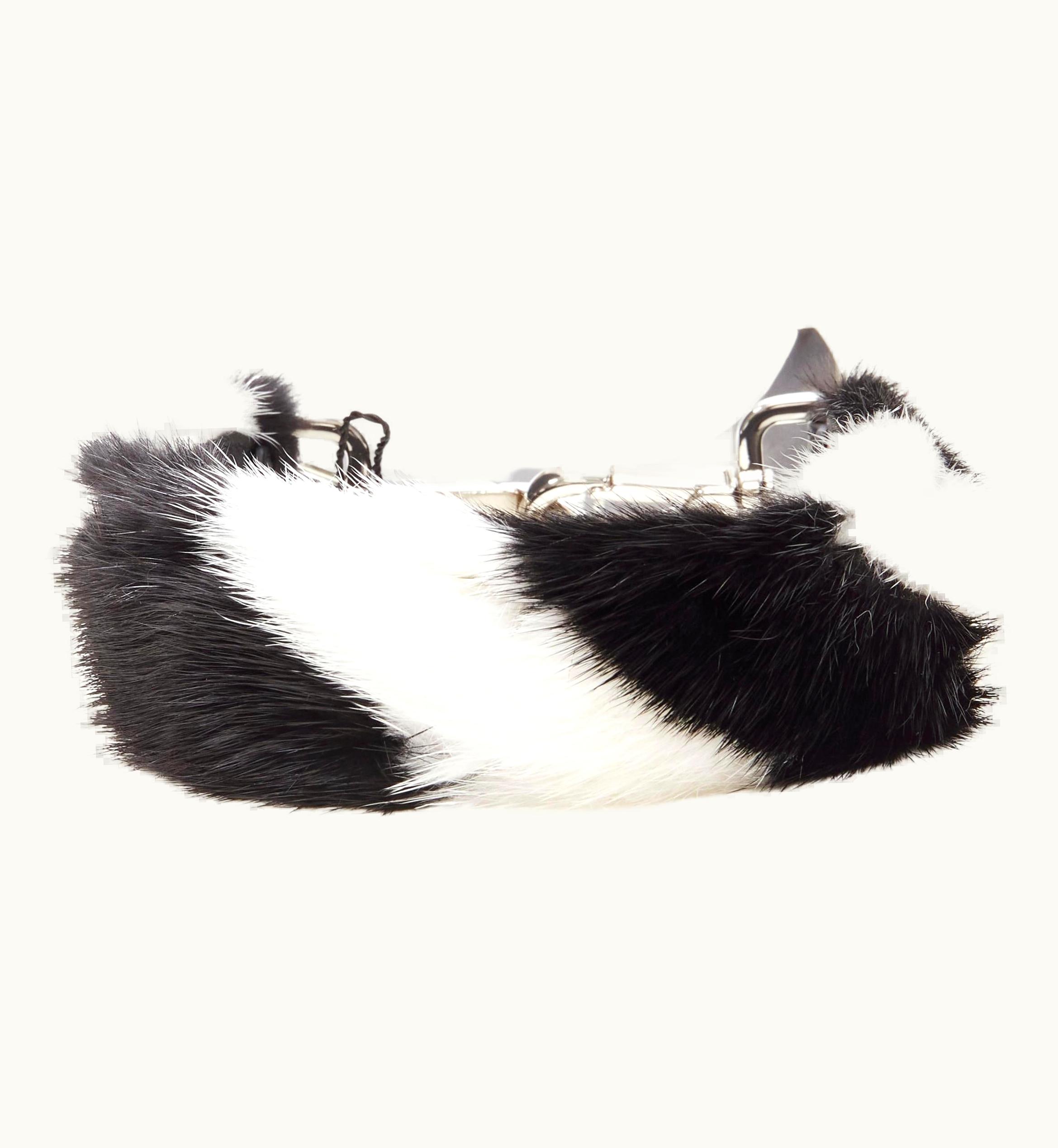 Fendi Fendi Mini Strap You Black White Fur Short Handle Bag Strap