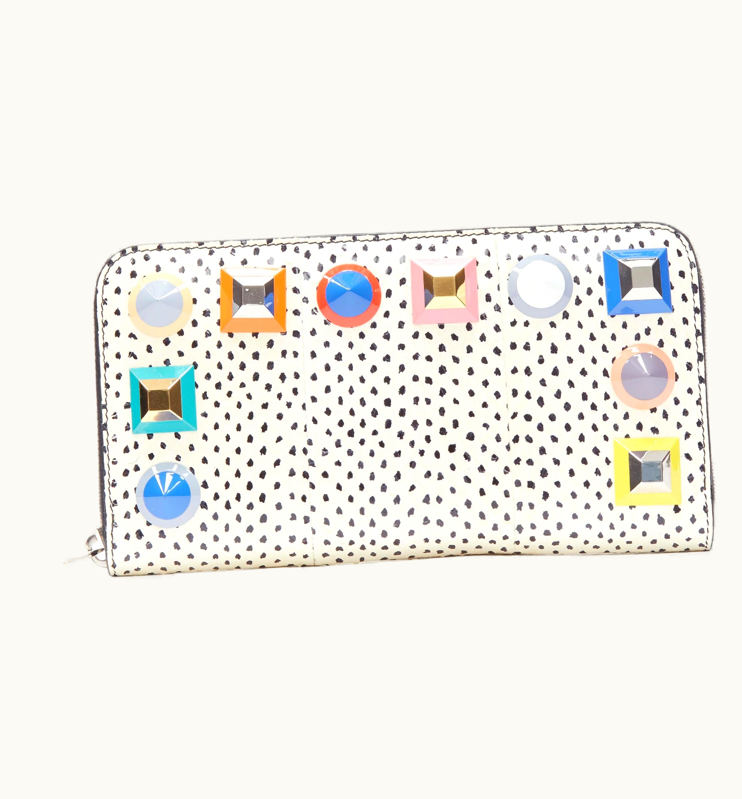 Fendi Fendi White Dotted Scaled Leather Rainbow Studs Long Zip Continental Wallet