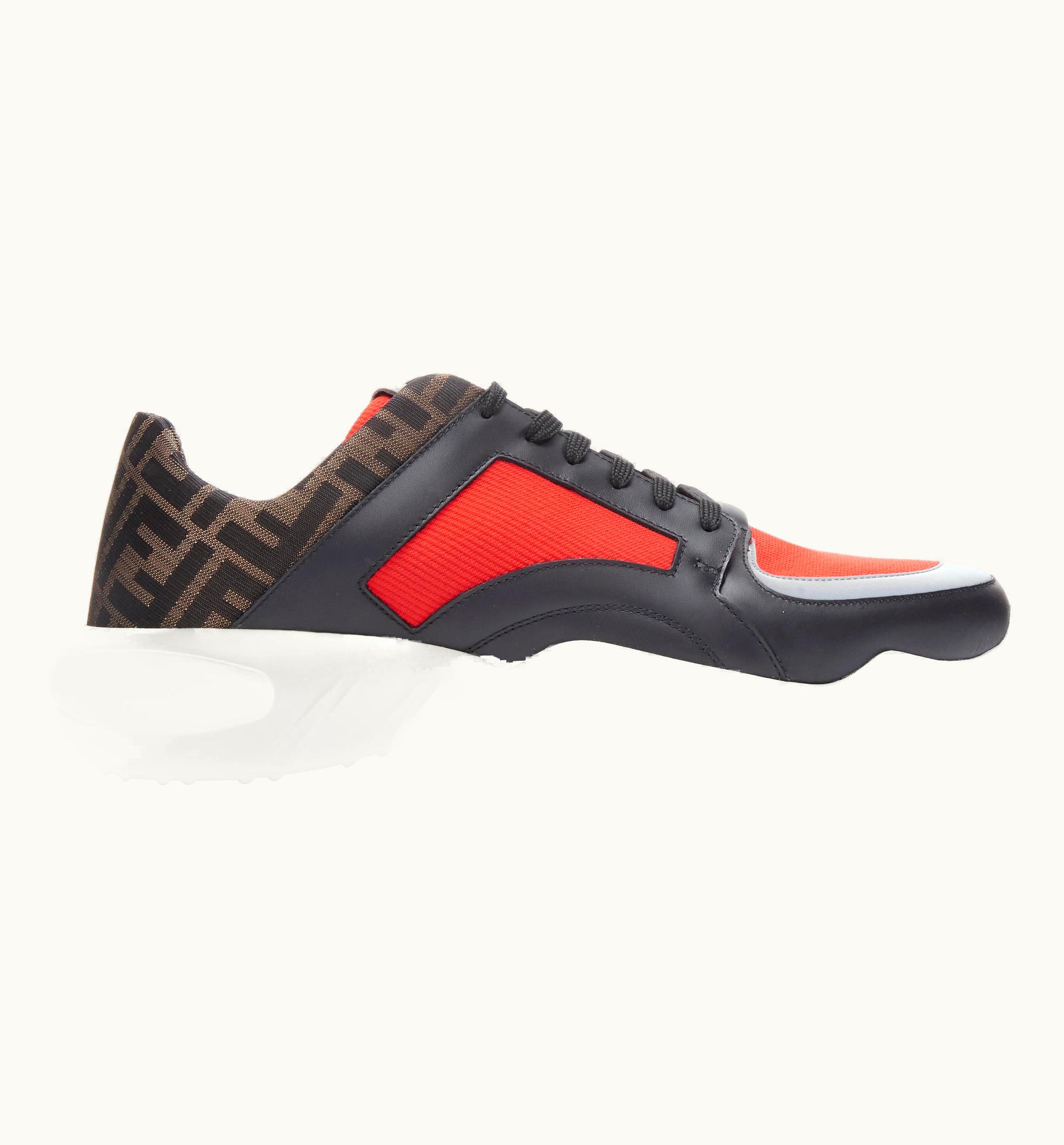 Fendi Fendi Red Neon Green Zucca Monogram Low Top Sneaker