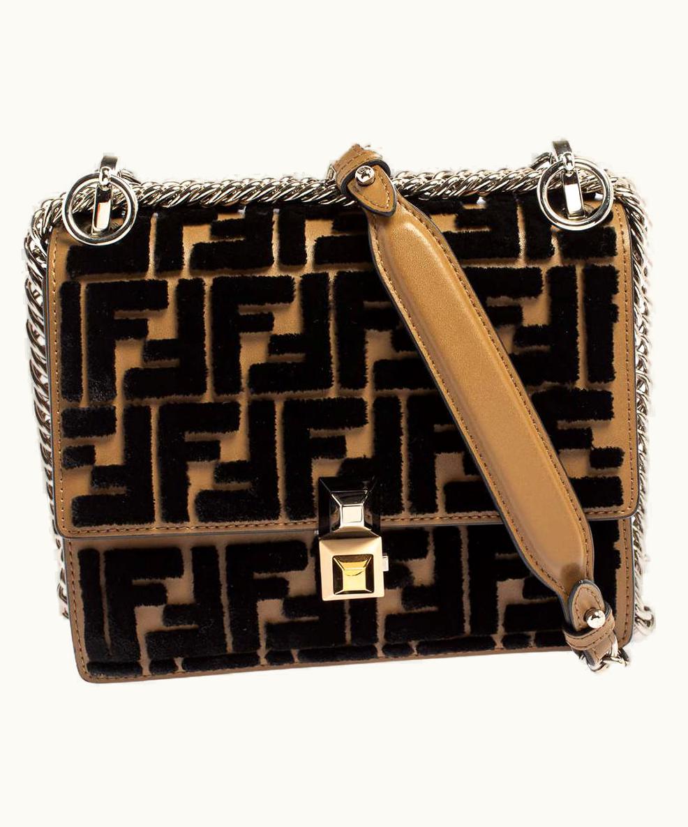 Fendi Fendi Kan I Chain Shoulder Bag Leather Velvet Black/Brown