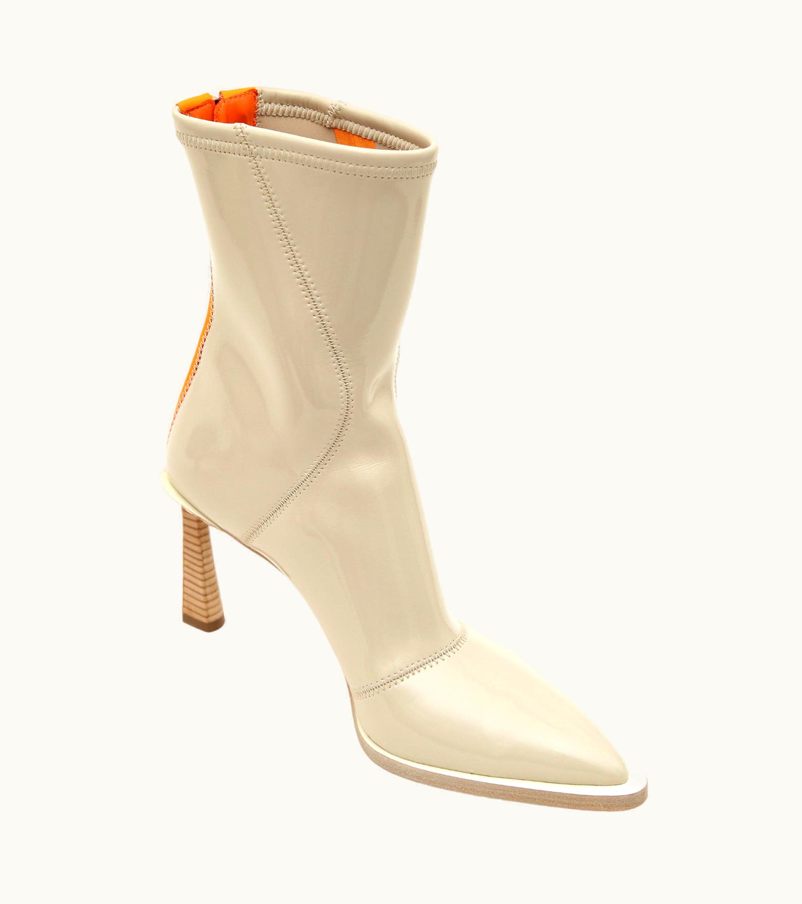 Fendi Fendi Beige Orange Neoprene Fframe Ankle Boots Zipper Wood Heels