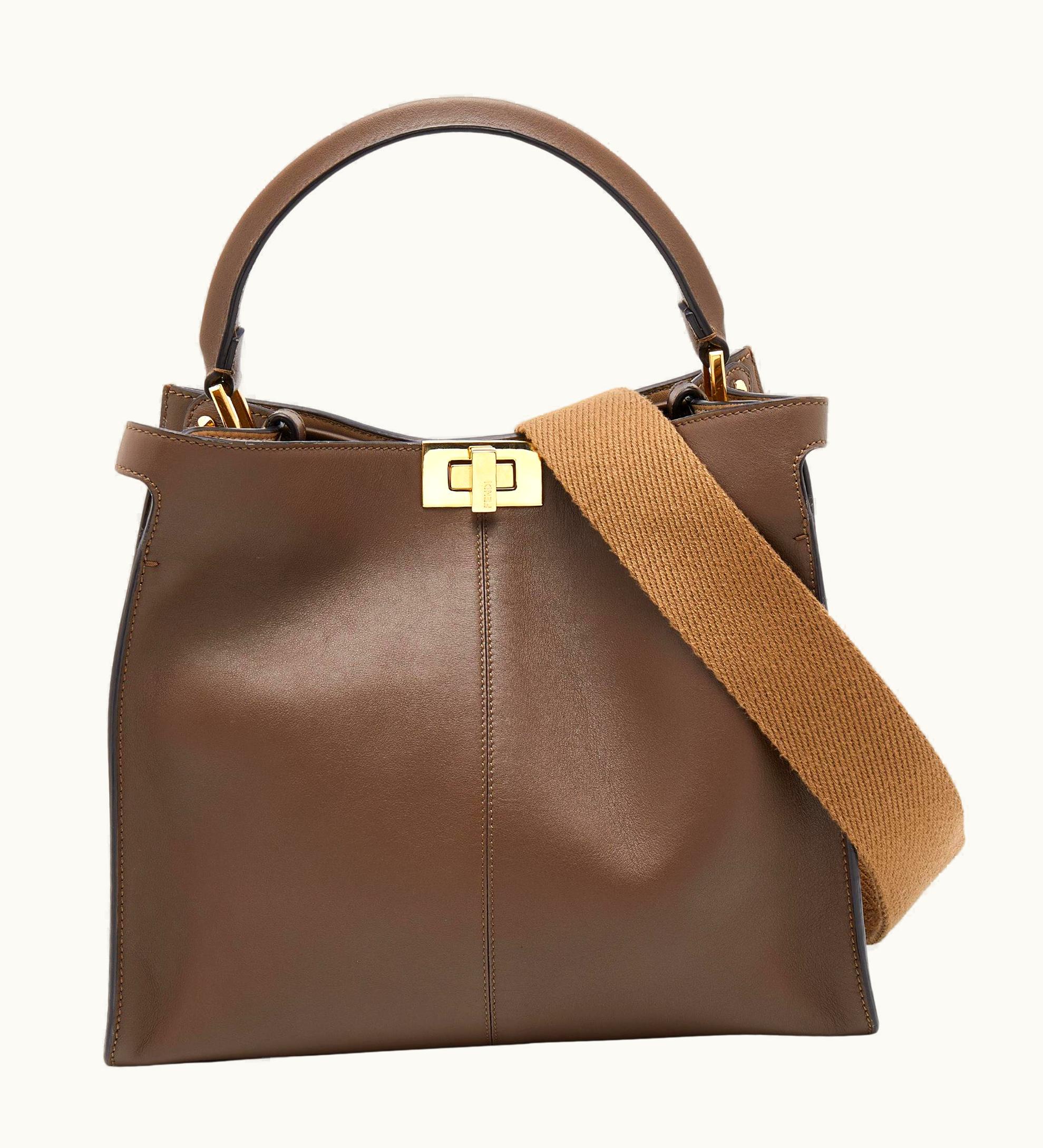 Fendi Fendi Dark Brown Leather Medium Peekaboo Lite Top Handle Bag