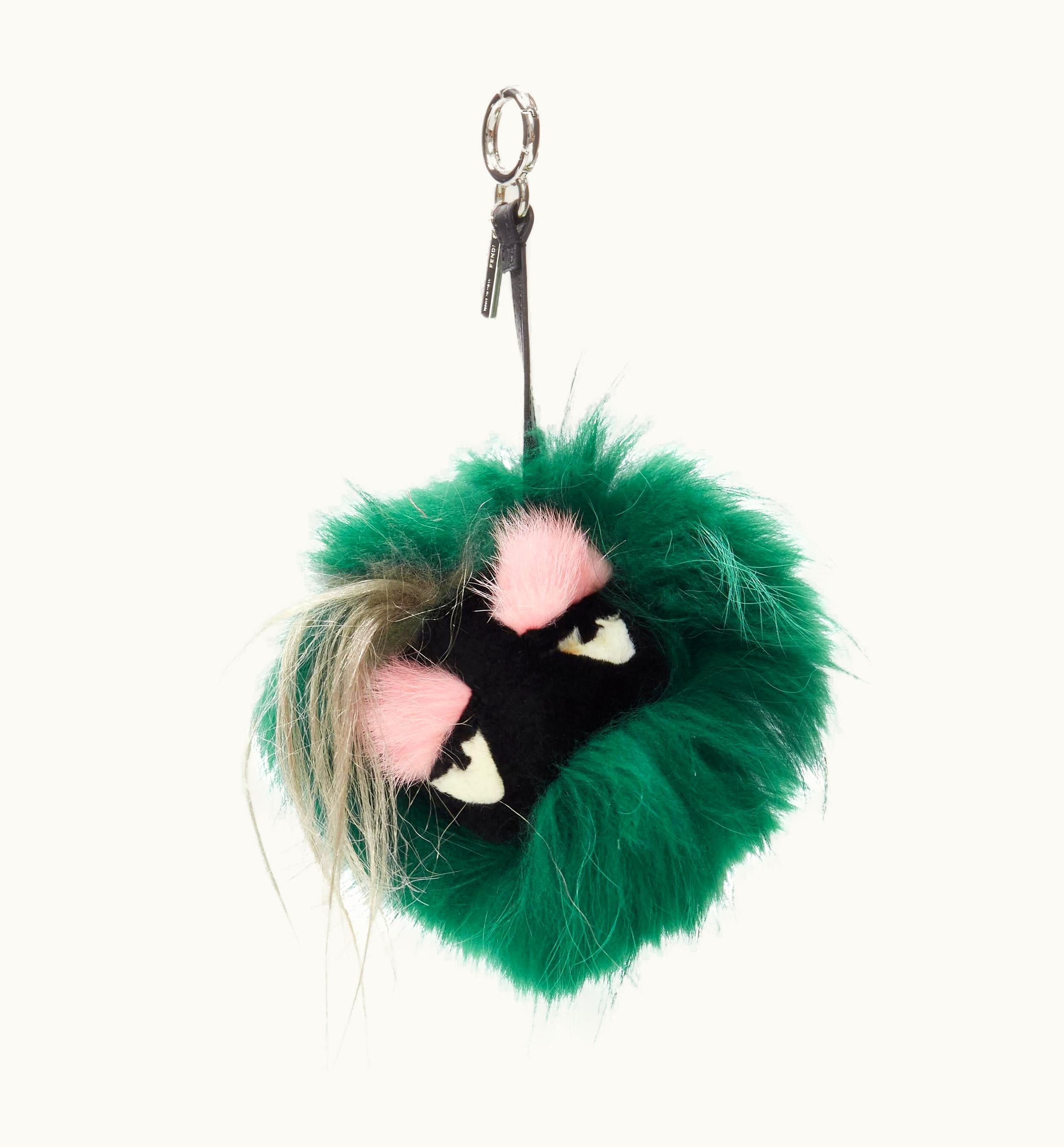 Fendi Fendi Monster Bug Green Black Mixed Fox Rabbit Mink Key Ring Bag Char
