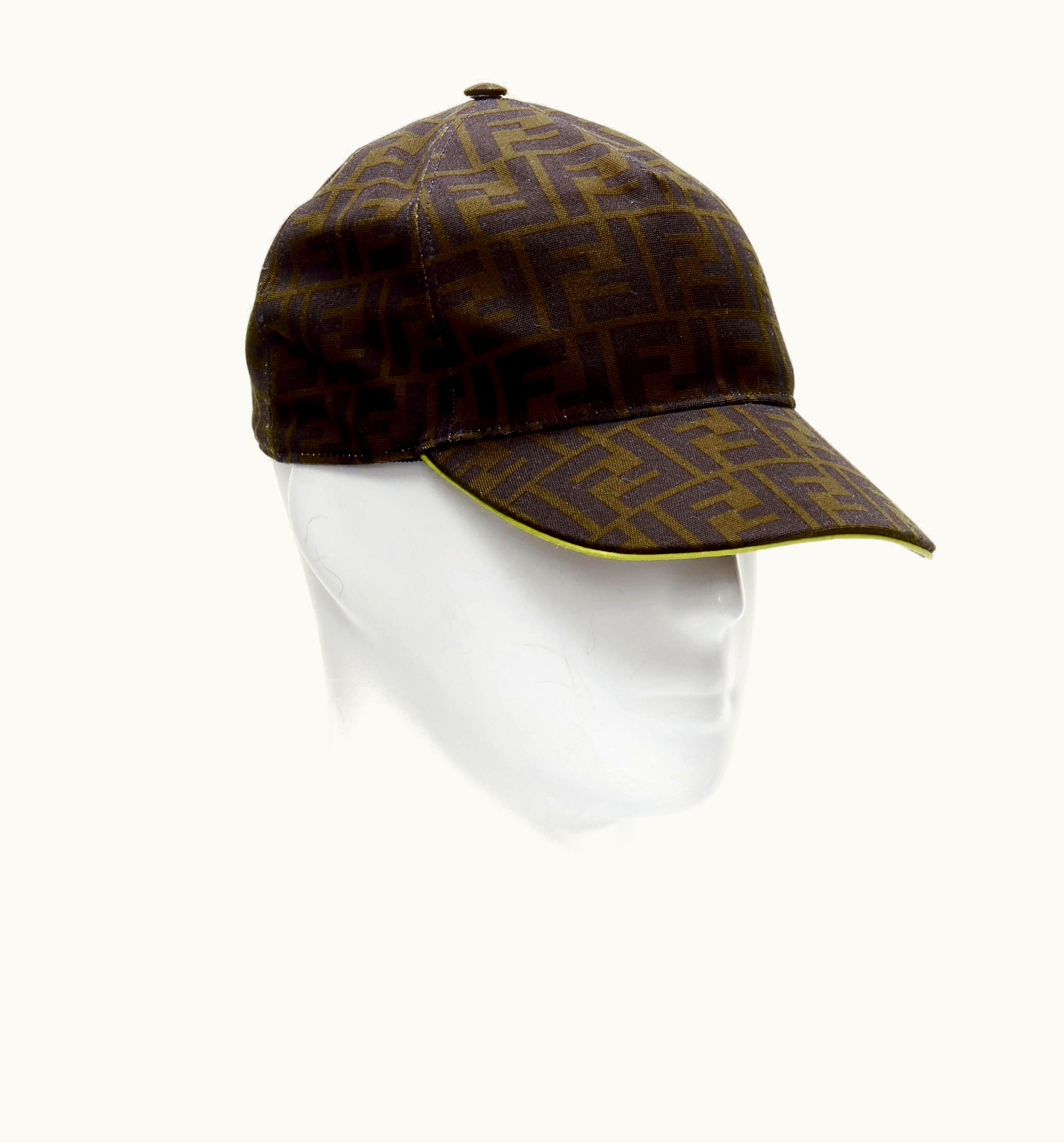 Fendi Fendi Brown Forever Ff Zucca Monogram Yellow Trim Beak Baseball Cap 58cm
