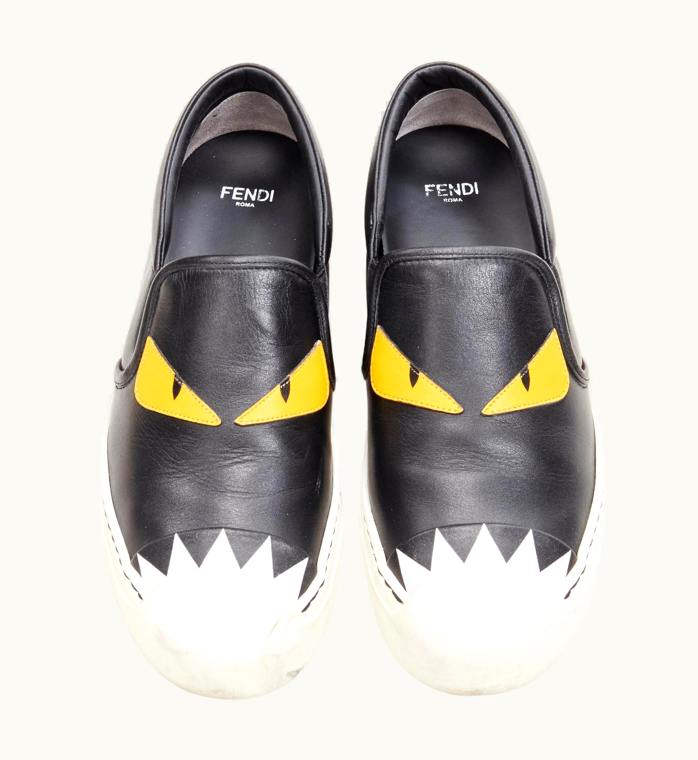 Fendi Fendi Monster Bug Eye Black Yellow Leather Slip On Skate Sneakers Shoes