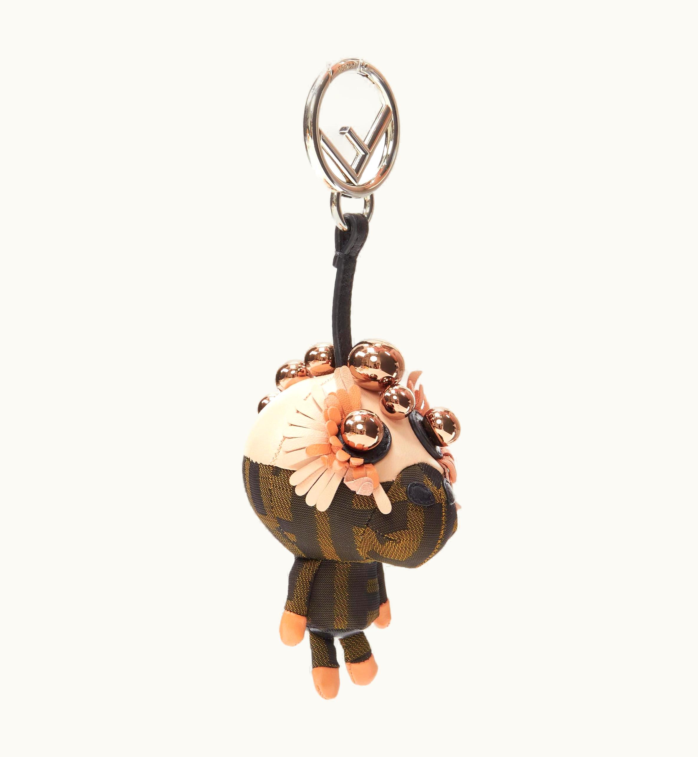 Fendi Fendi Space Monkey Zucca Ff Monogram Floral Rose Gold Stud Keyring Bag Charm