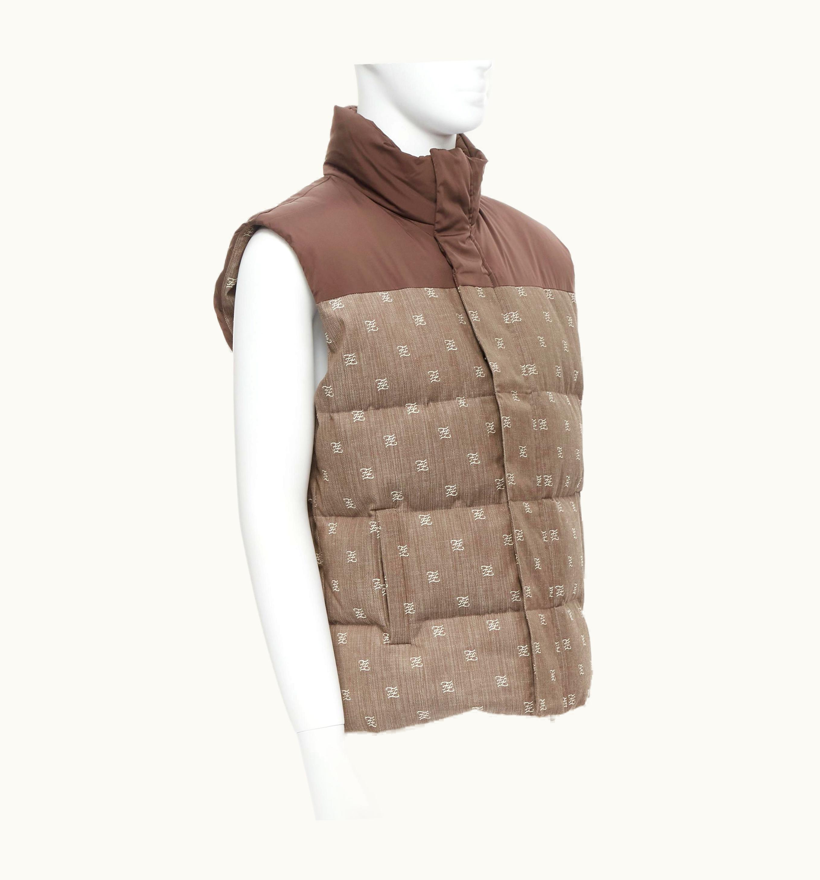 Fendi Fendi Script Ff Zucca Monogram Jacquard Down Puffer Vest Jacket UZ0599737