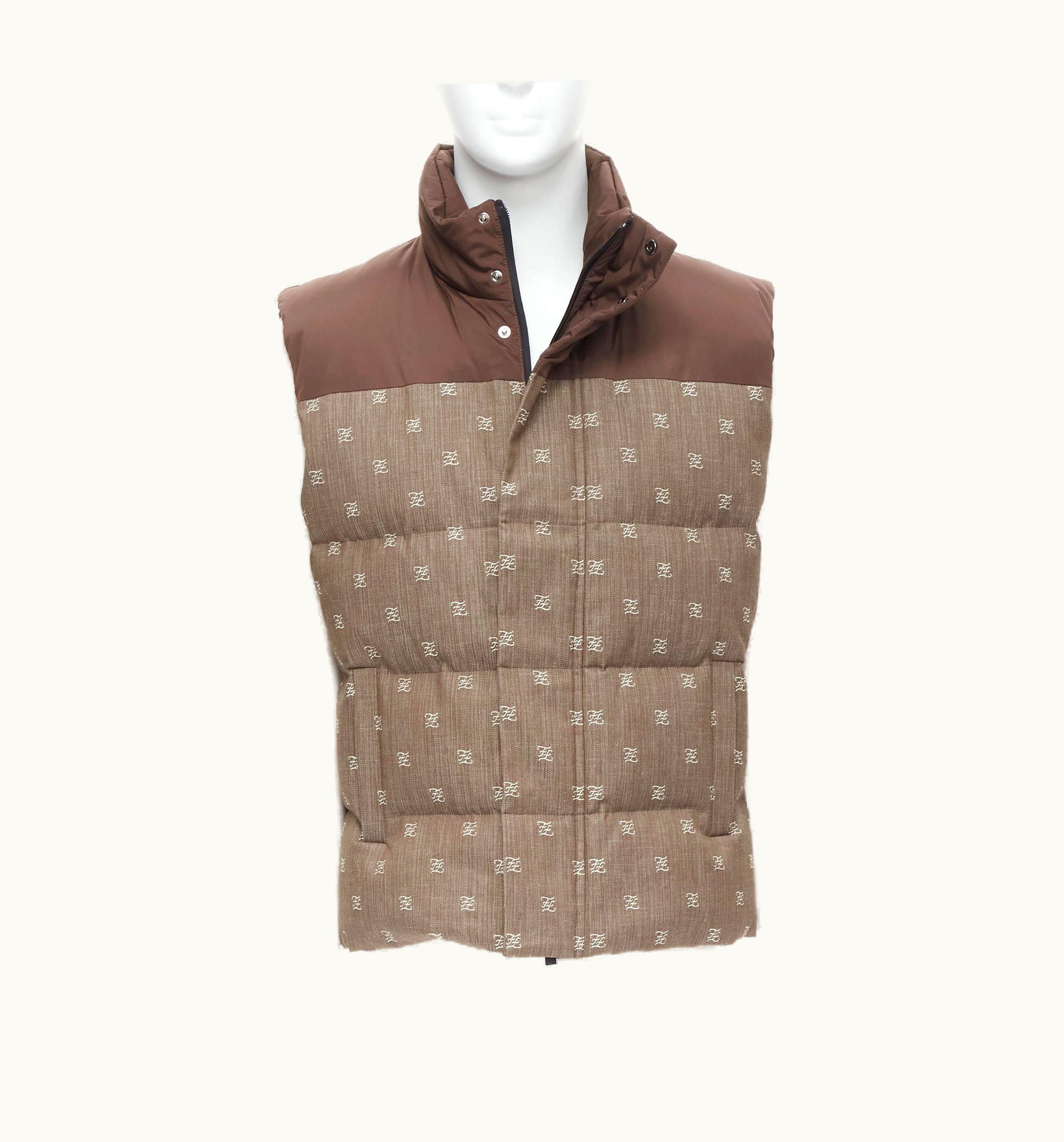 Fendi Fendi Script Ff Zucca Monogram Jacquard Down Puffer Vest Jacket UZ0599738