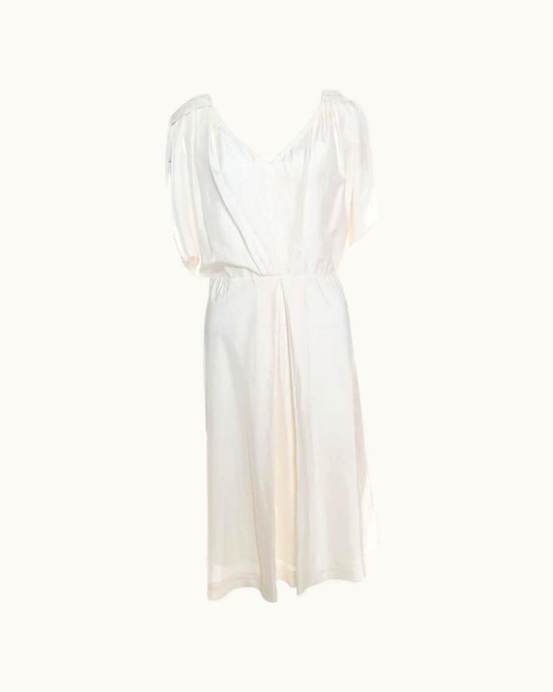 Fendi Fendi Cream Silk V-Neck Cut Out Sleeve Detail Inverted Pleat Dress