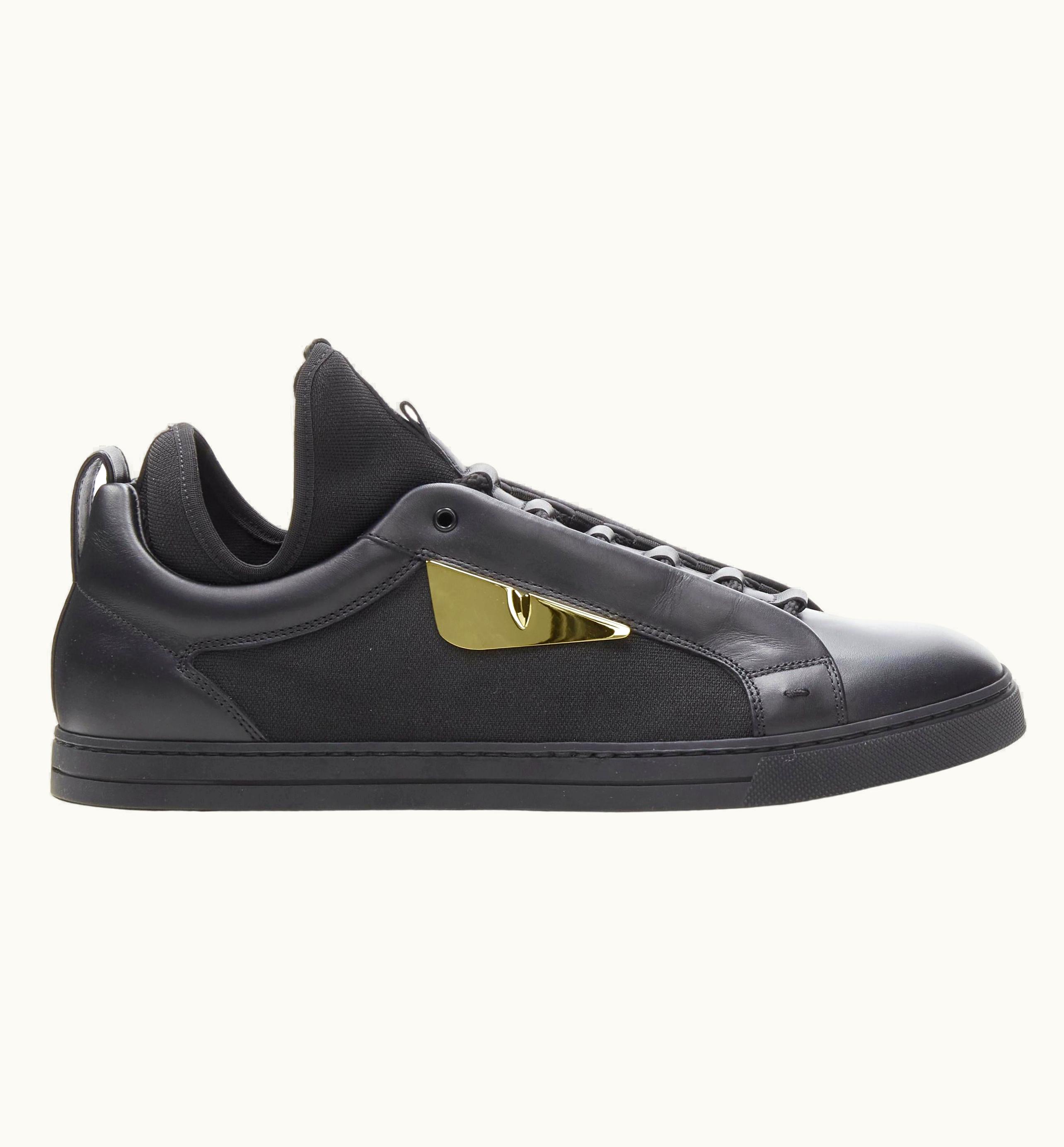 Fendi Fendi Monster Bug Eye Gold Metal Plate Black Low Top Sneaker UZ0599741