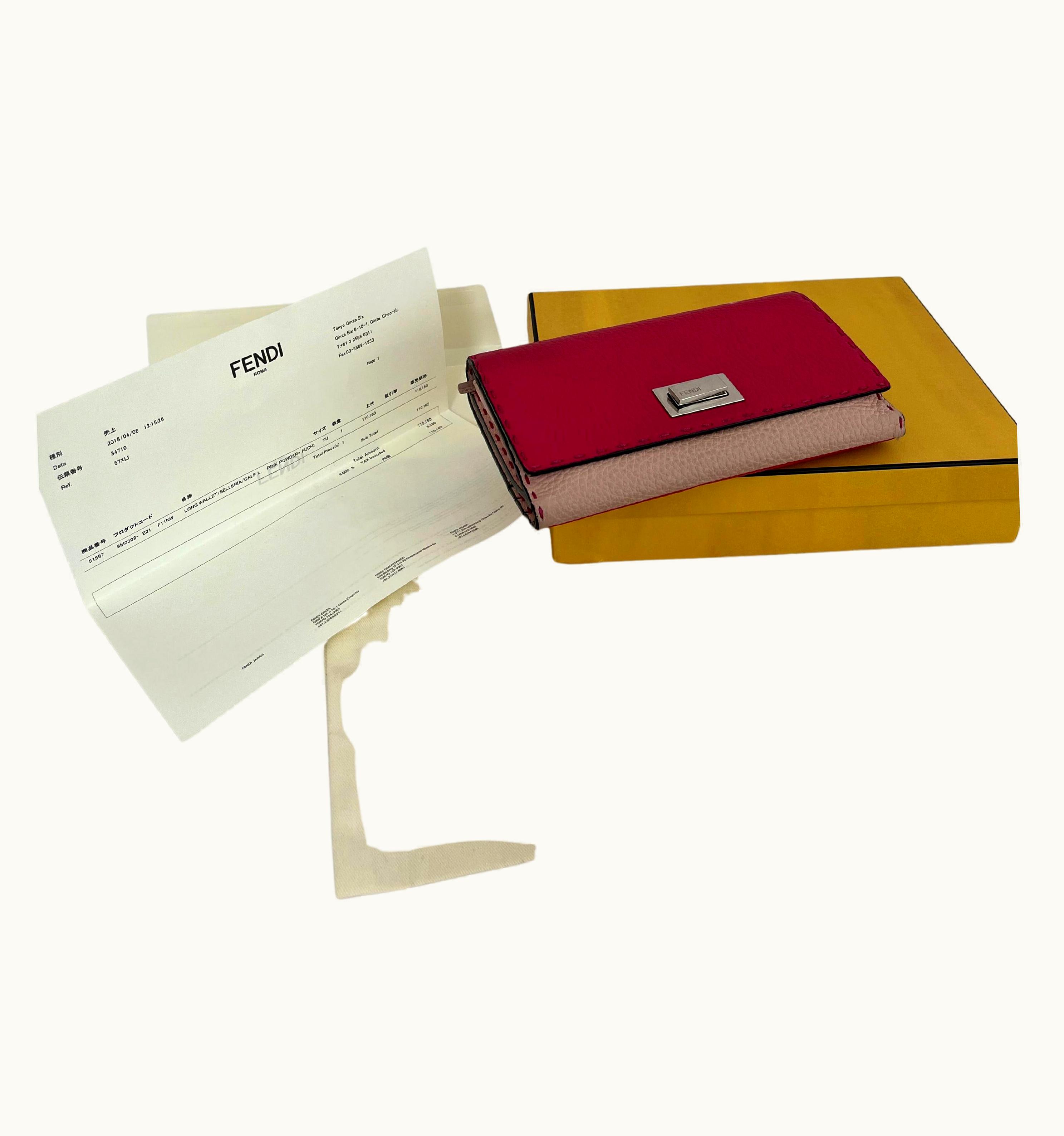 Fendi 2018 Fendi Turn-Lock Two-Tone Pebbled Calfskin Selleria Wallet As Condition