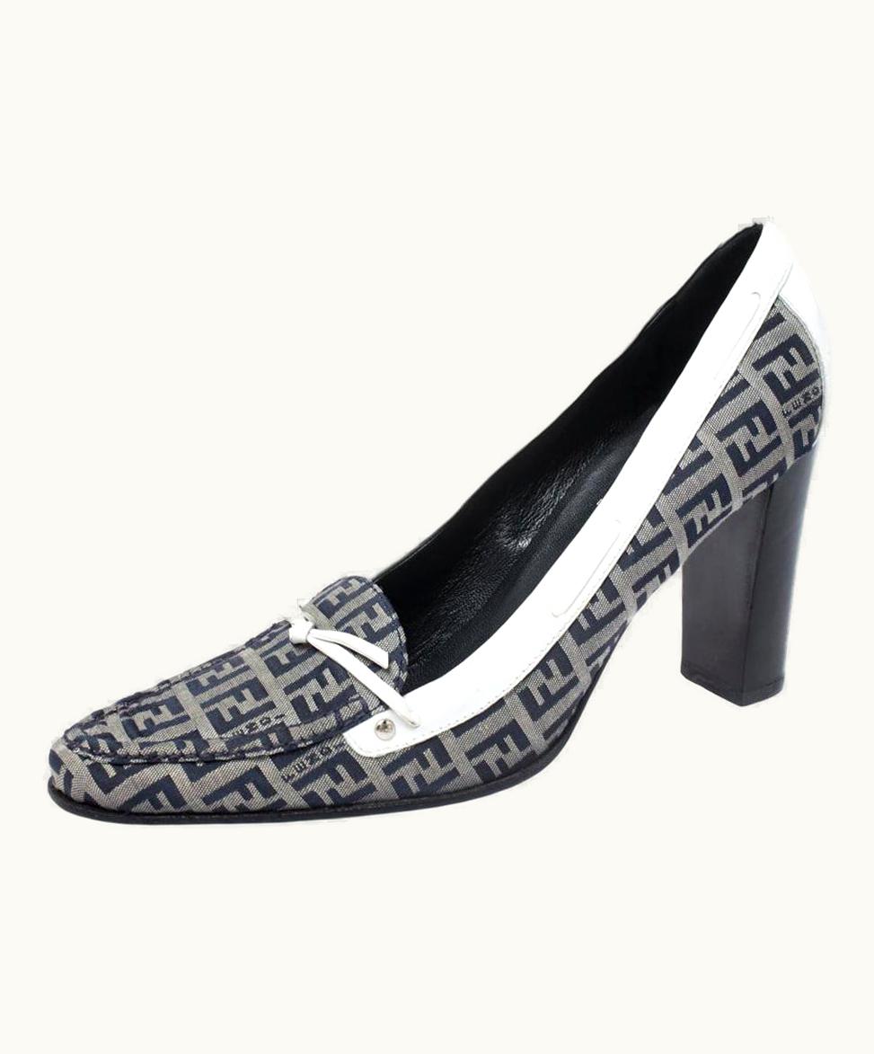 Fendi Fendi Multicolor Zucca Canvas And Leather Square Toe Block Heel Pumps