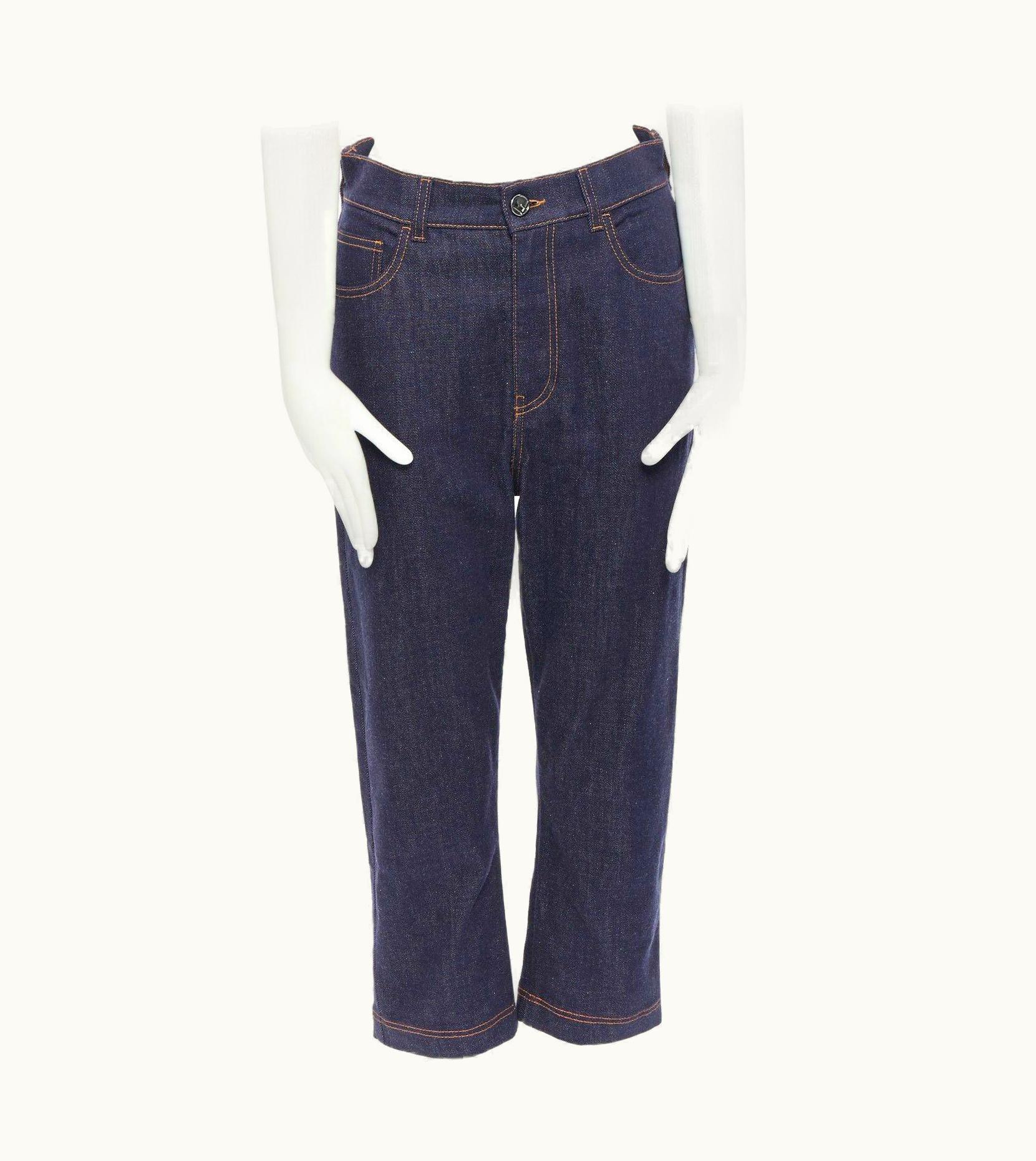 Fendi Fendi Pf18 Indigo Blue Crisp Denim Straight Jeans 3/4 Heart Embroidery