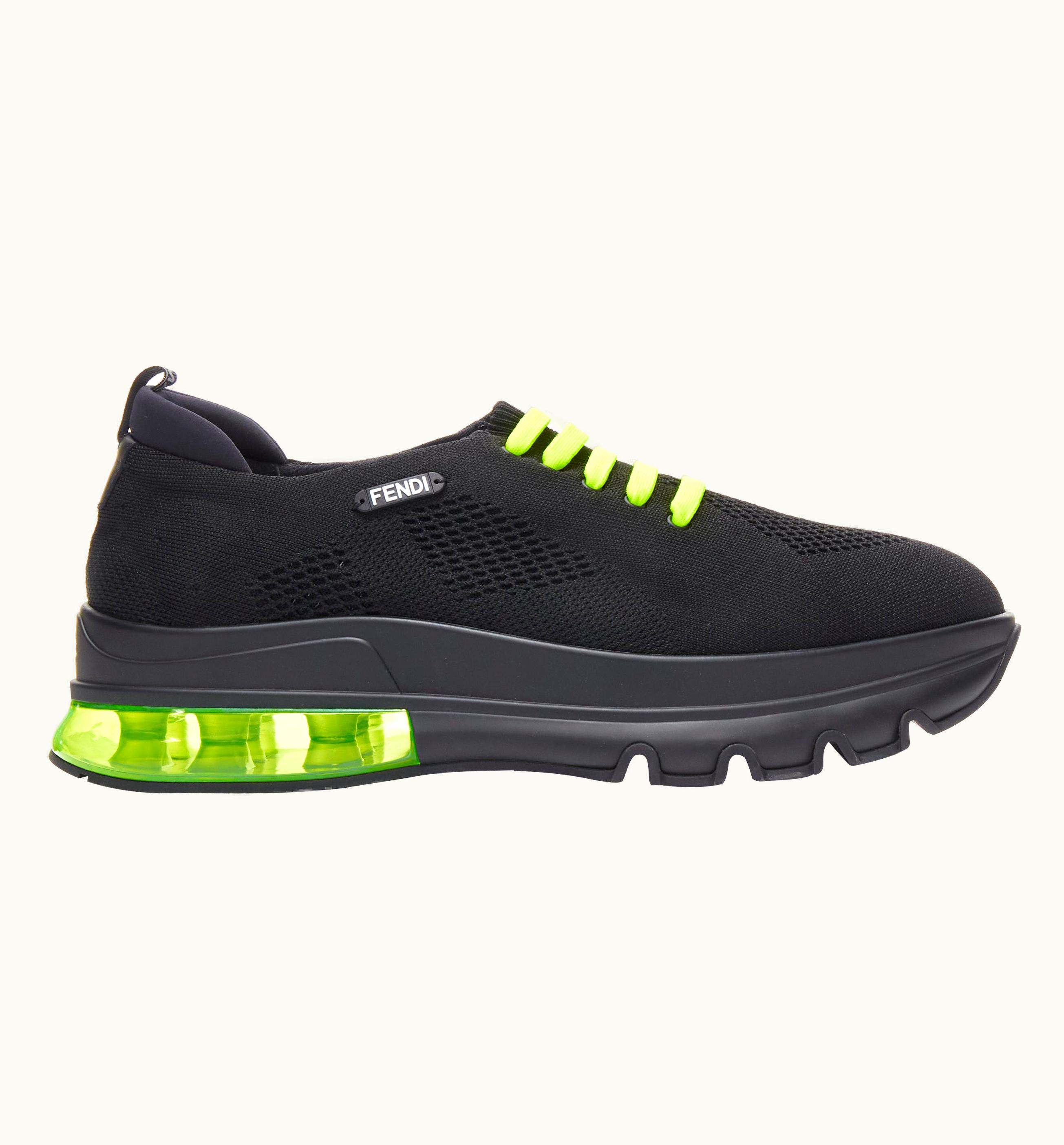 Fendi Fendi 2019 Black Knit Neon Yellow Air Sole Low Runner Sneaker 7e1234