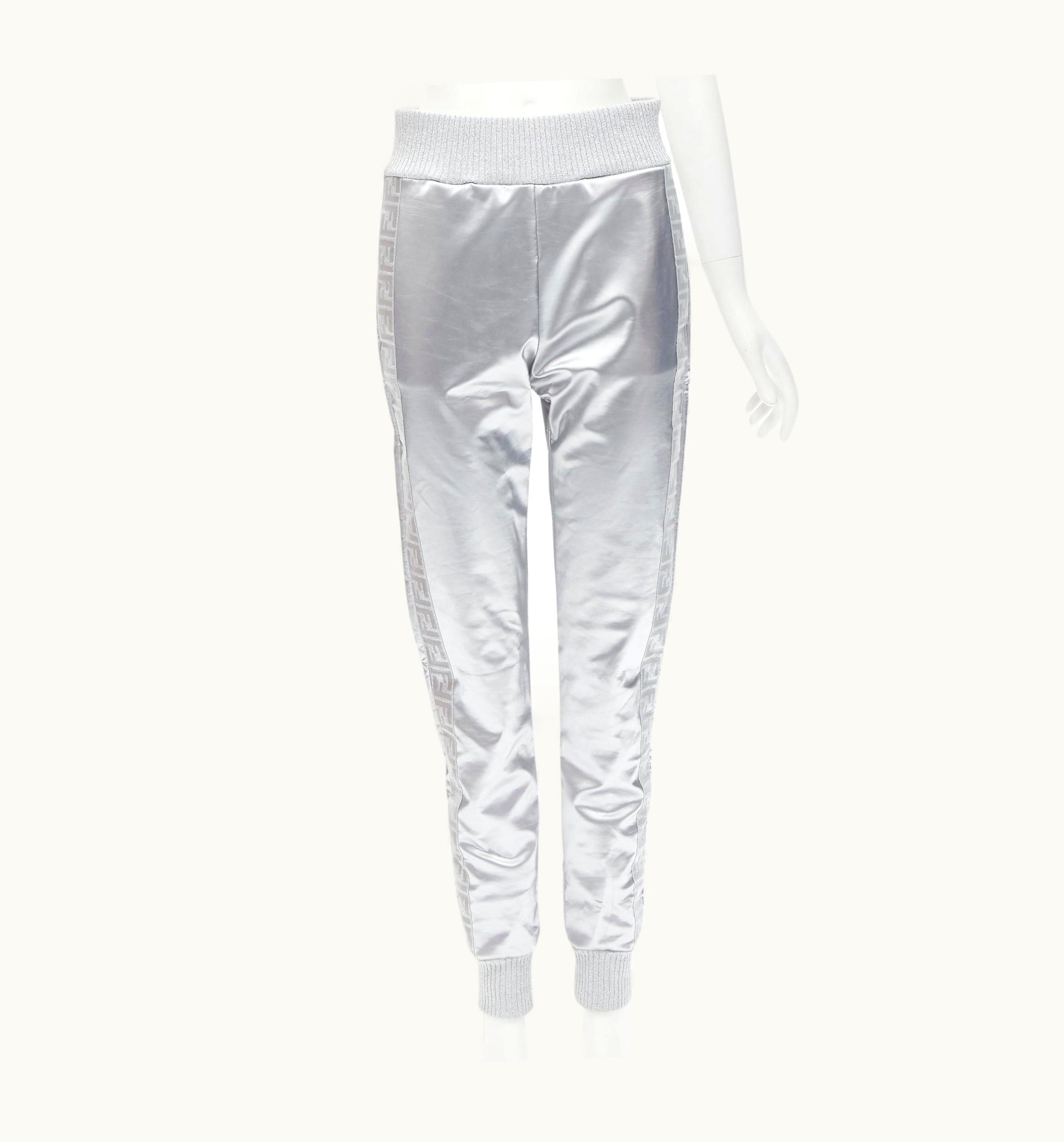 Fendi Fendi Nicki Minaj Prints On Rare Metallic Silver Ff Zucca Track Pants UZ0599776
