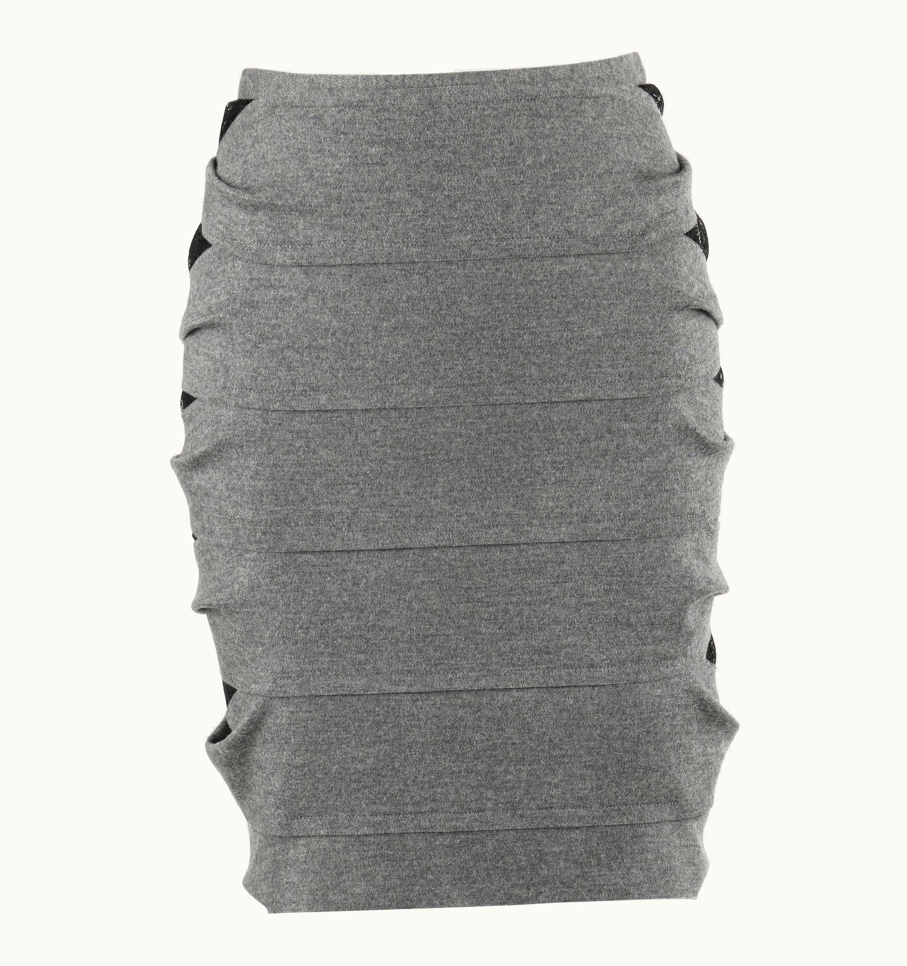 Fendi Fendi Pre-Fall 2012 Gray Wool Black Lace Detail Banded Pencil Skirt