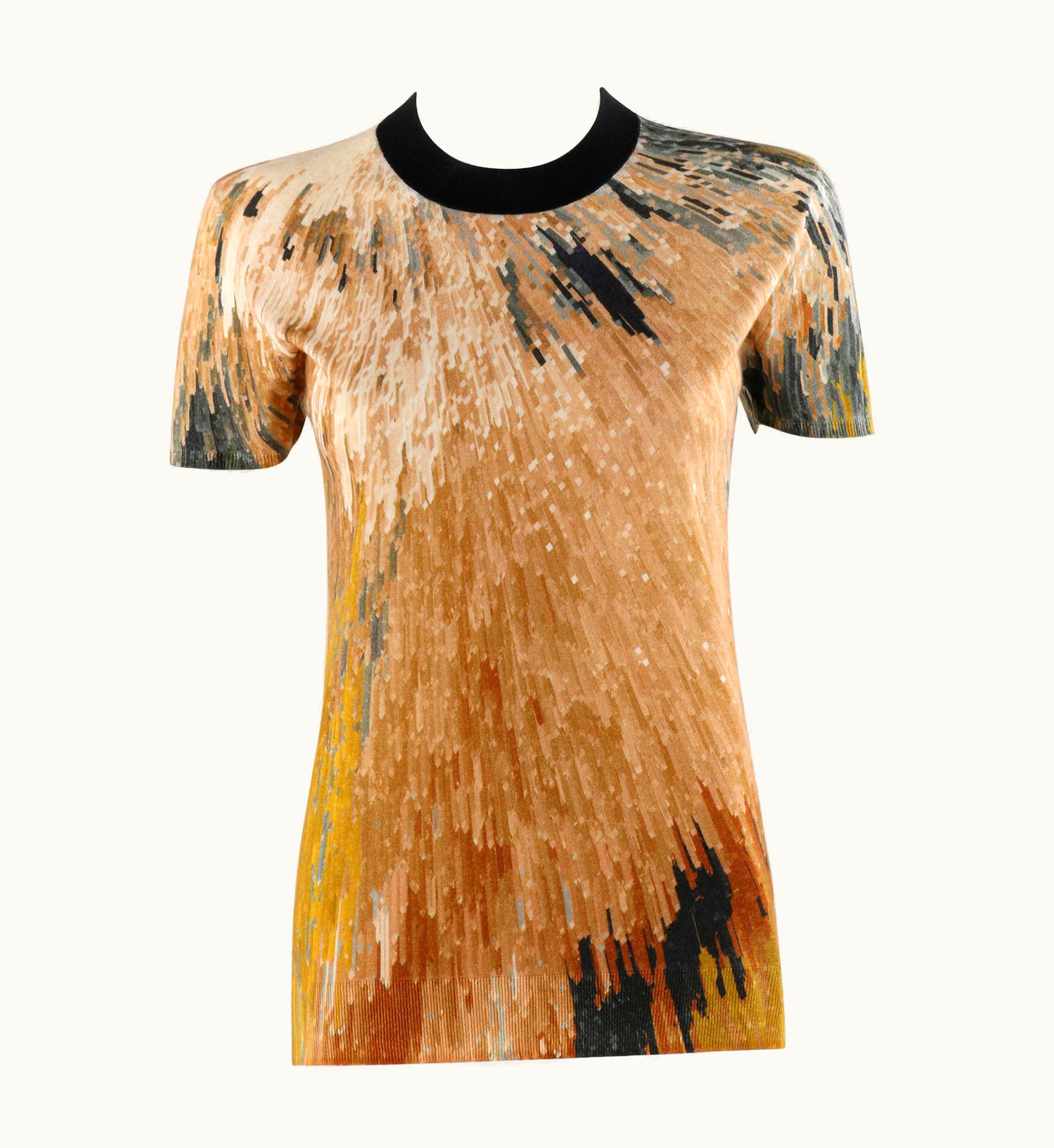 Fendi Fendi S/S 2013 Silk Cashmere Abstract Pixel Print Jersey Knit T-Shirt Top S/S