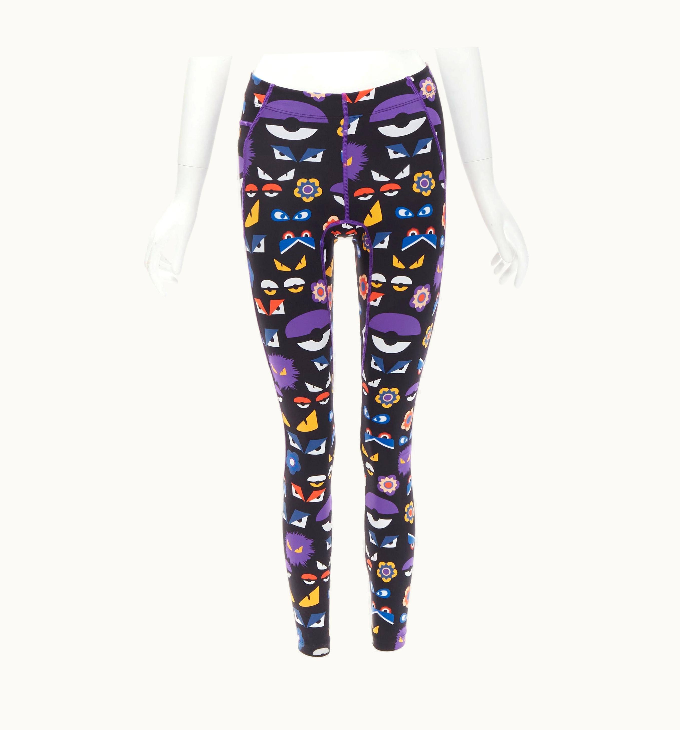 Fendi Fnedi Monster Bug Eye Black Graphic Print Activewear Leggings