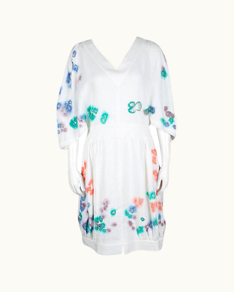 Fendi Fendi White Linen Cutout Detail V-Neck Dress UZ0599807