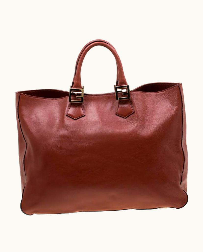 Fendi Fendi Rust Leather Twins Shopper Tote