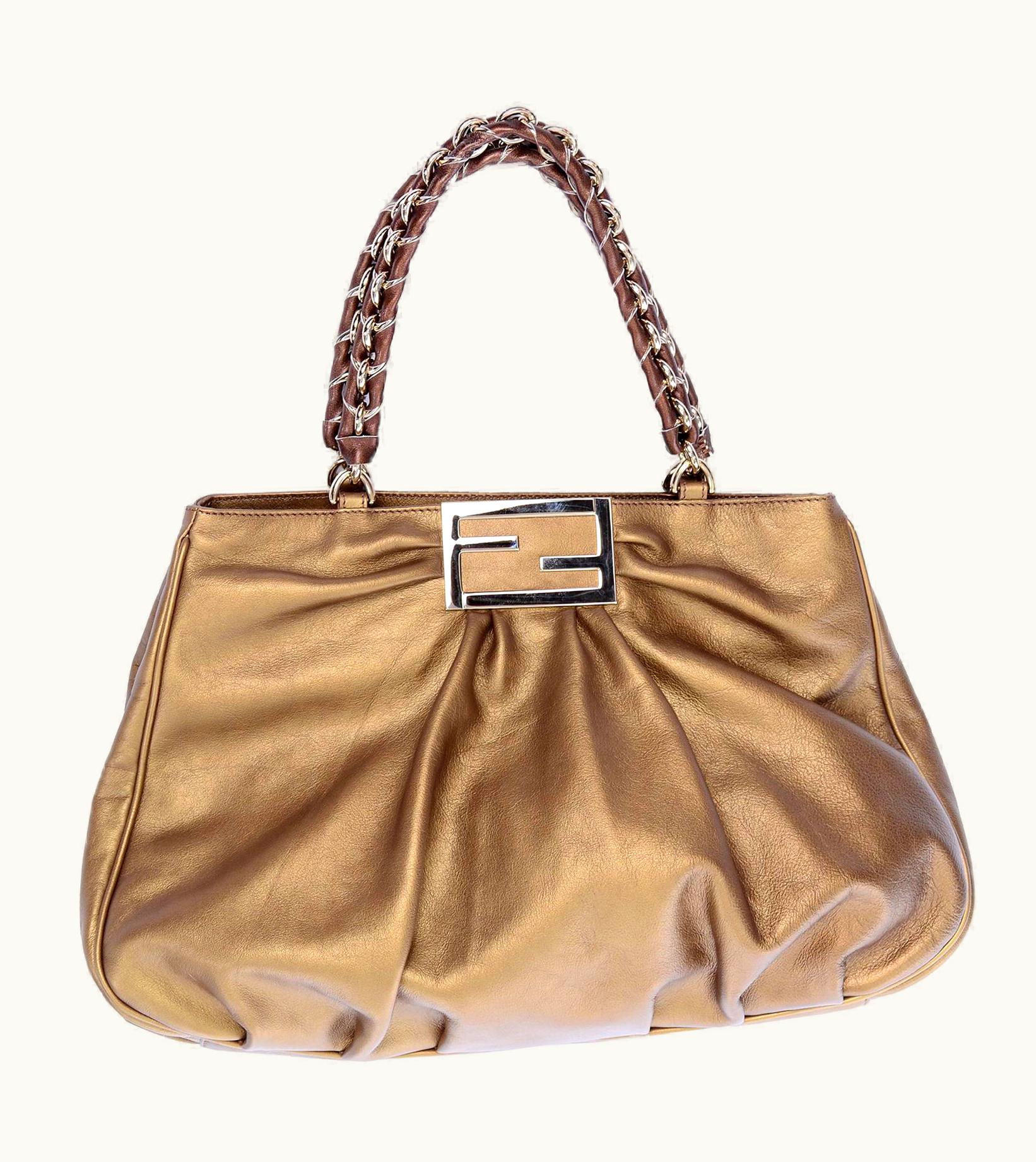 Fendi Large Fendi Bag In Bronze Leather Borsa Mia Handbag WS/S Shoulder Strap & Card