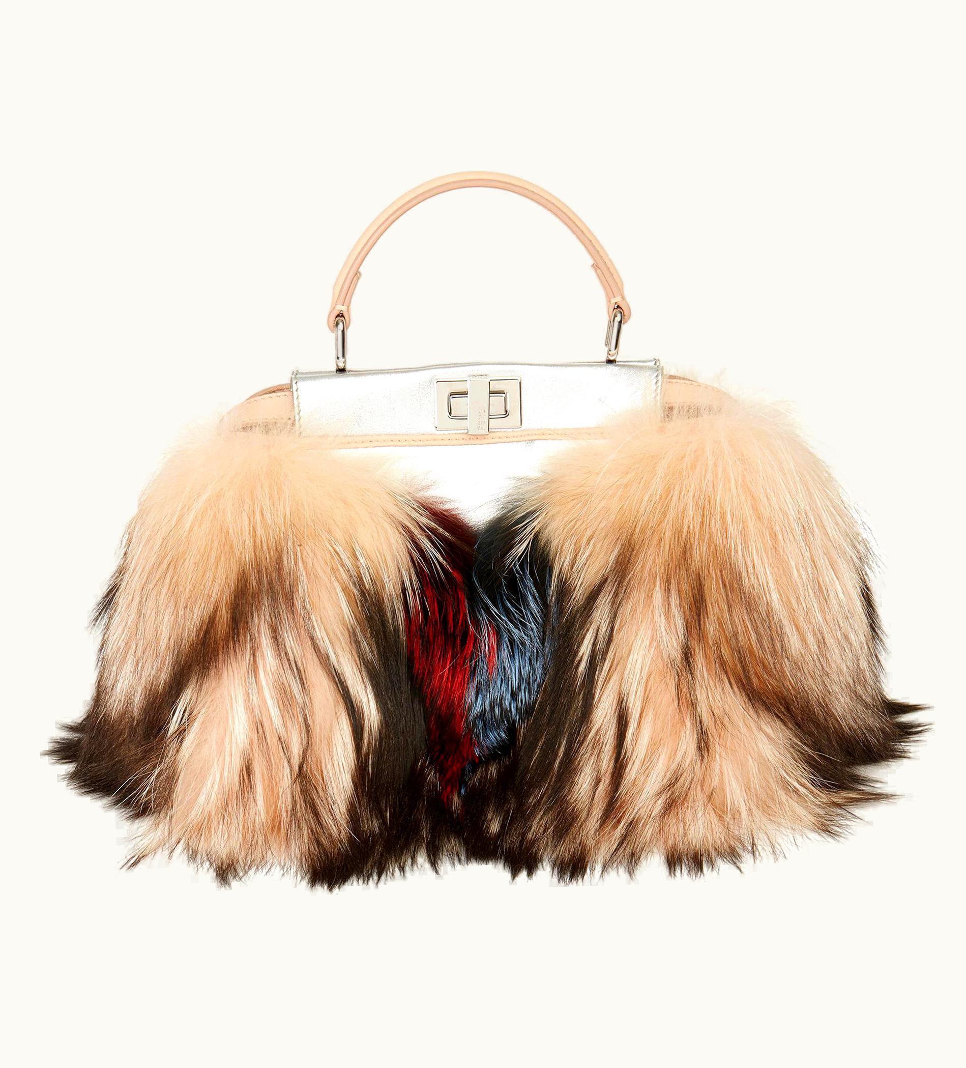 Fendi 2014 Fendi Silver Metallic Calfskin Leather, Nude Calfskin Leather & Multicolor